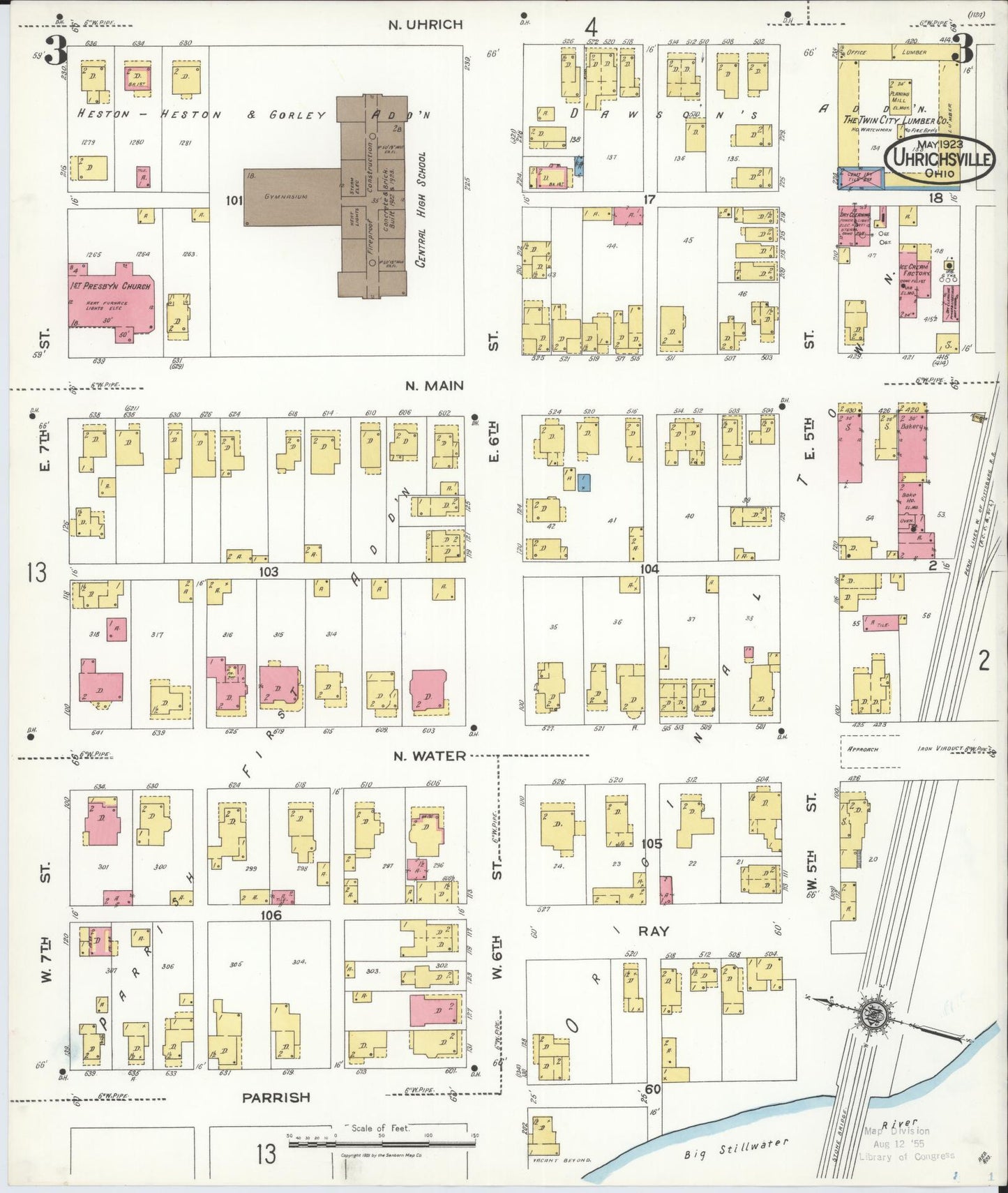 Sanborn Fire Insurance Map from Uhrichsville, Tuscarawas County, Ohio (1923), Sheet #0003 - Historic Sanborn Fire Insurance Map Print, vintage old map wall art, antique decor, genealogy gift, Ohio Ohio map
