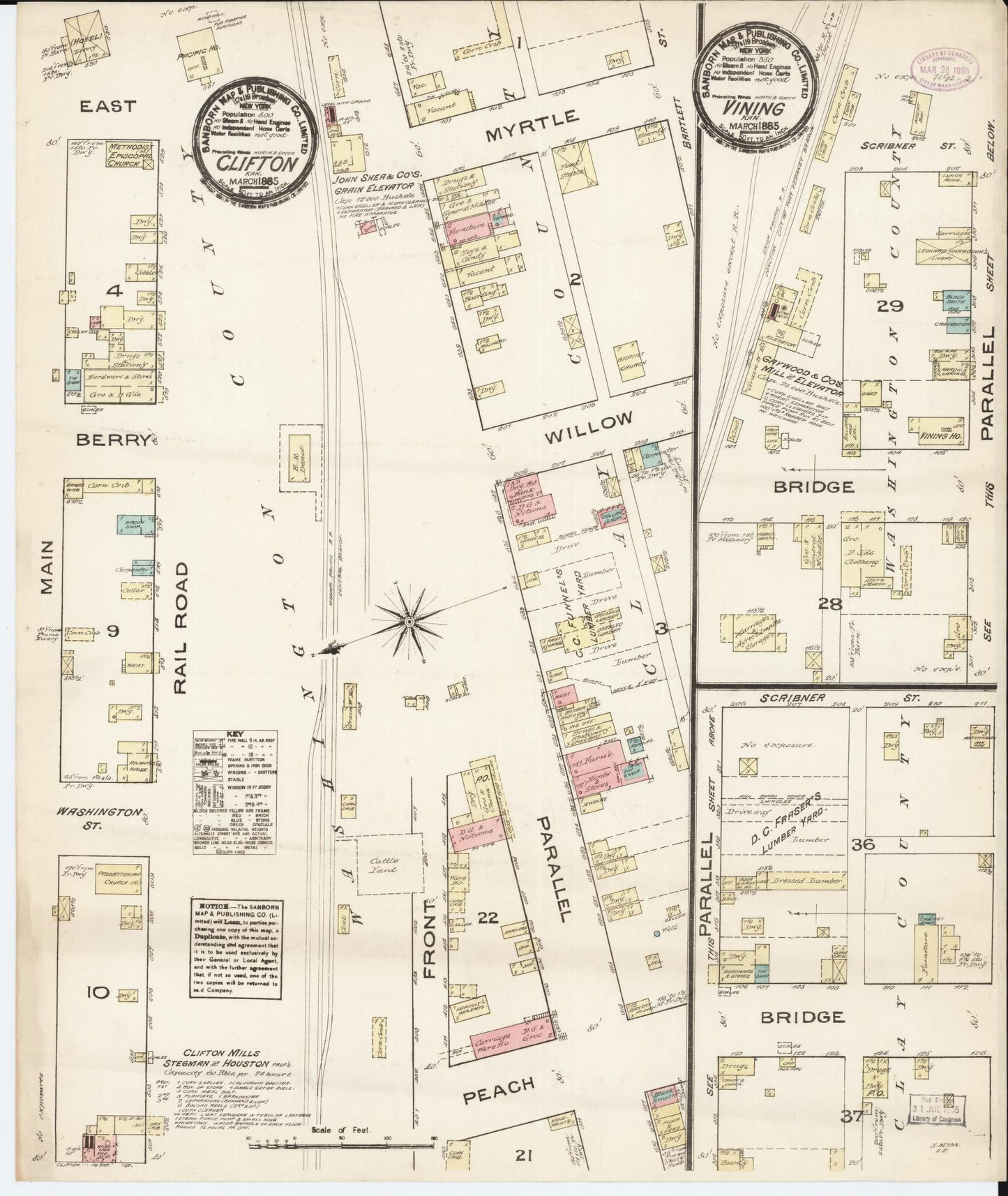 Sanborn Fire Insurance Map from Vining, Washington County, Kansas (1885), Sheet #0001 - Historic Sanborn Fire Insurance Map Print, vintage old map wall art, antique decor, genealogy gift, Kansas Kansas map