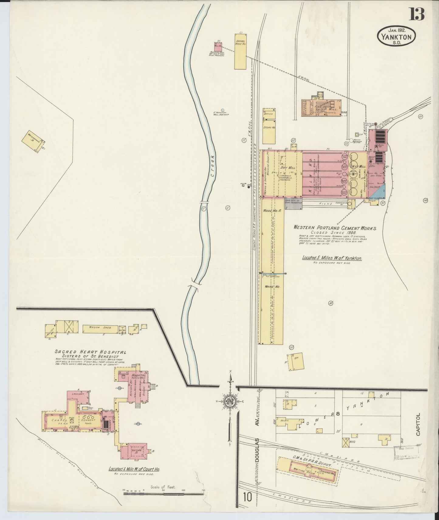 Sanborn Fire Insurance Map from Yankton, Yankton County, South Dakota (1912), Sheet #0013 - Complete Map Set gallery image, historic Sanborn map, vintage wall art, South Dakota South Dakota