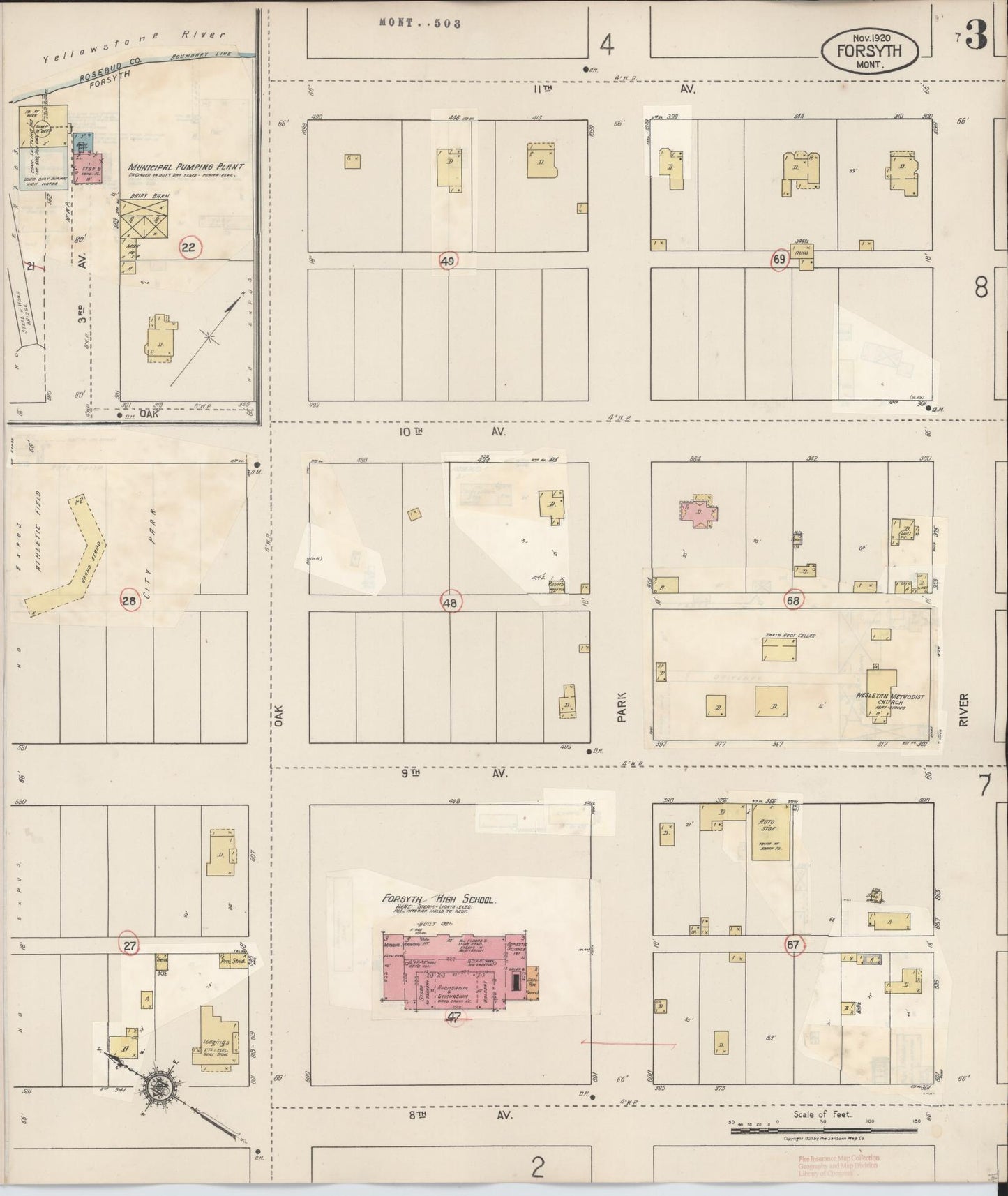 Sanborn Fire Insurance Map from Forsyth, Rosebud County, Montana (1941), Sheet #0003 - Historic Sanborn Fire Insurance Map Print, vintage old map wall art, antique decor, genealogy gift, Montana Montana map
