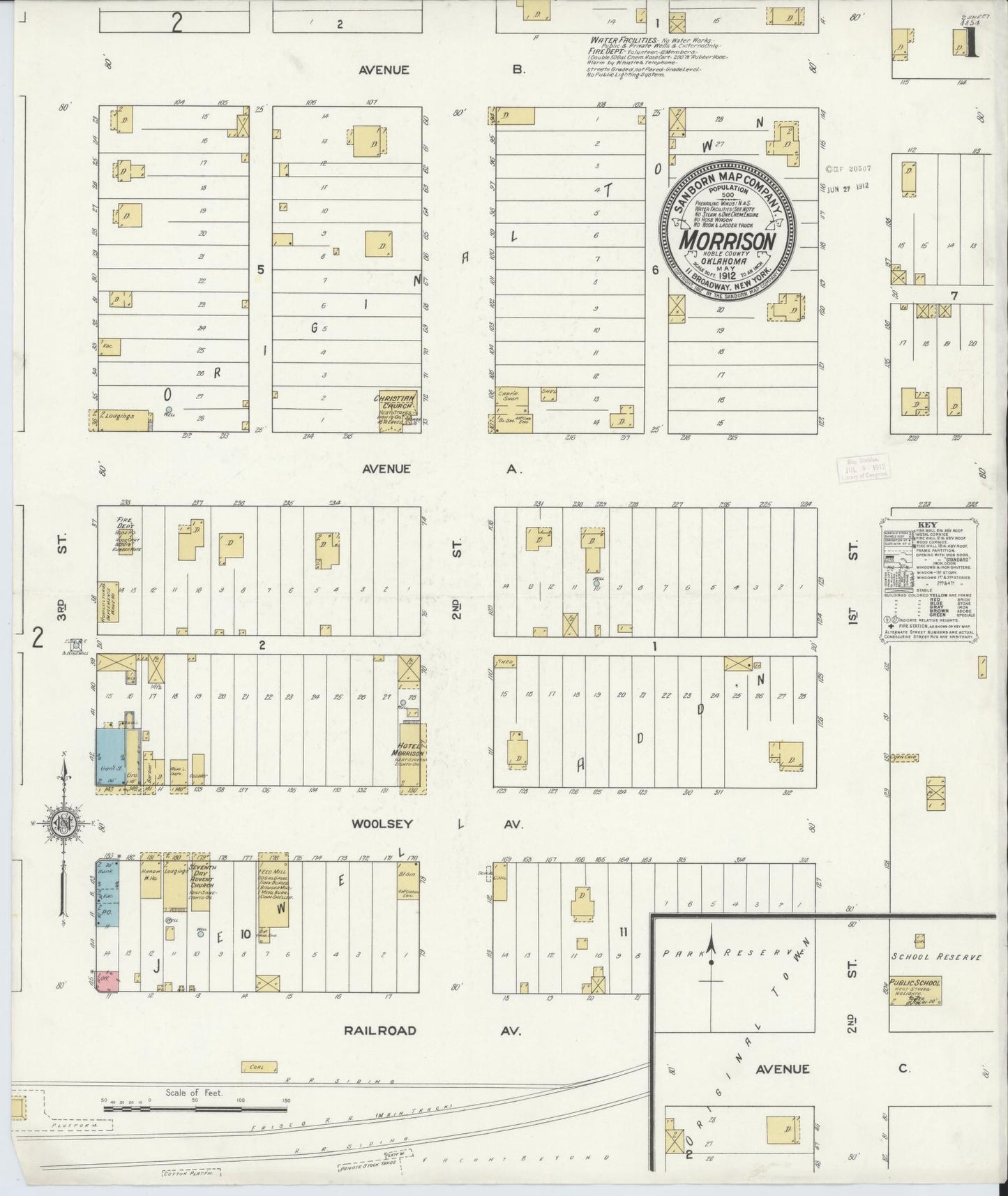 Sanborn Fire Insurance Map from Morrison, Noble County, Oklahoma (1912), Sheet #0001 - Historic Sanborn Fire Insurance Map Print, vintage old map wall art, antique decor, genealogy gift, Oklahoma Oklahoma map