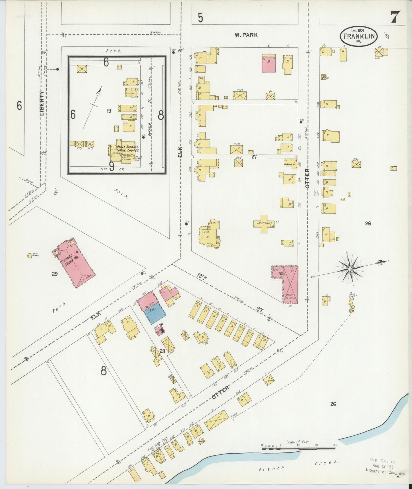 Sanborn Fire Insurance Map from Franklin, Venango County, Pennsylvania (1901), Sheet #0007 - Historic Sanborn Fire Insurance Map Print, vintage old map wall art, antique decor, genealogy gift, Pennsylvania Pennsylvania map