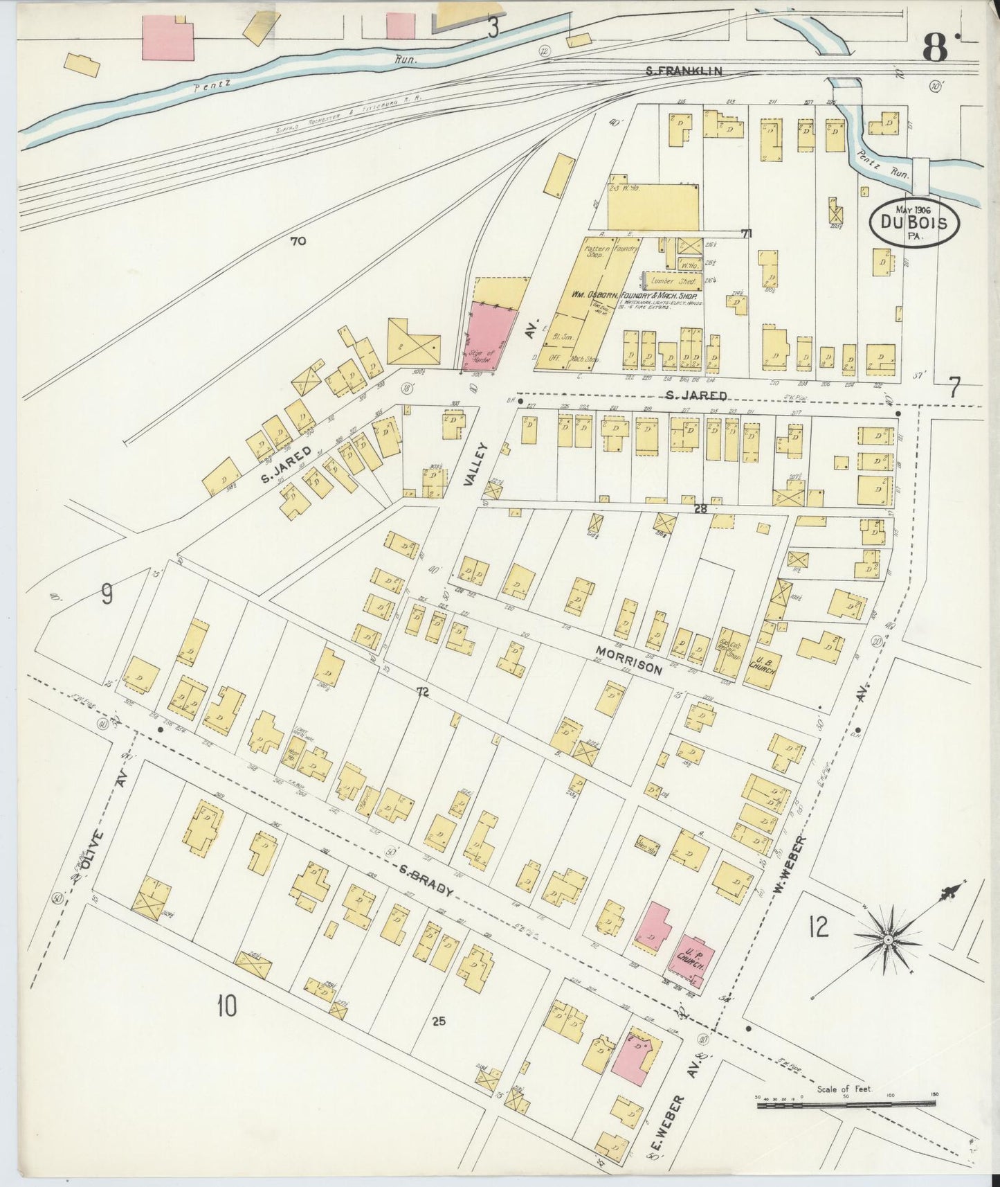 Sanborn Fire Insurance Map from Du Bois, Clearfield County, Pennsylvania (1906), Sheet #0008 - Historic Sanborn Fire Insurance Map Print, vintage old map wall art, antique decor, genealogy gift, Pennsylvania Pennsylvania map