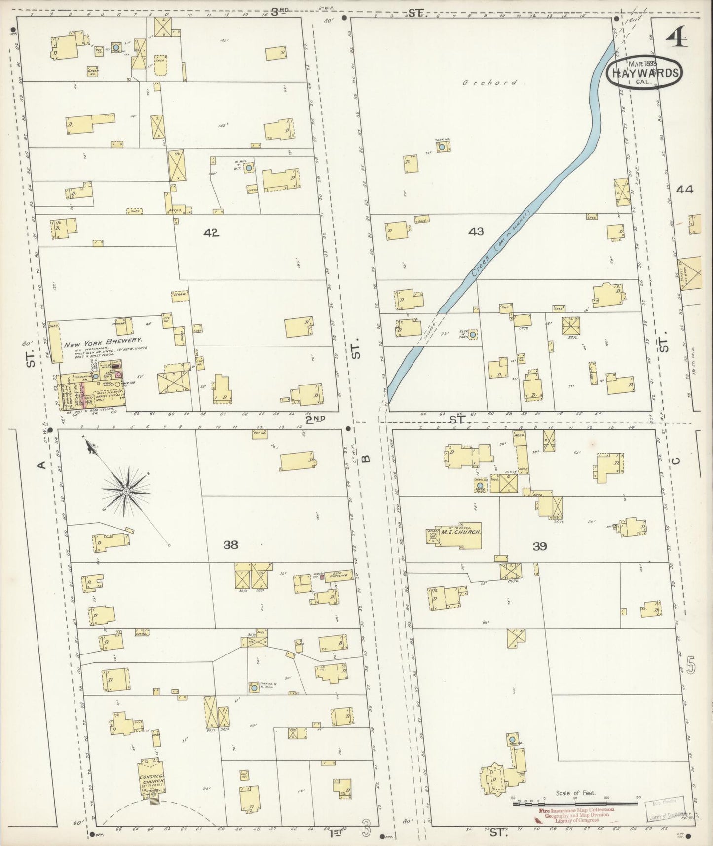 Sanborn Fire Insurance Map from Hayward, Alameda County, California (1893), Sheet #0004 - Historic Sanborn Fire Insurance Map Print, vintage old map wall art, antique decor, genealogy gift, California California map