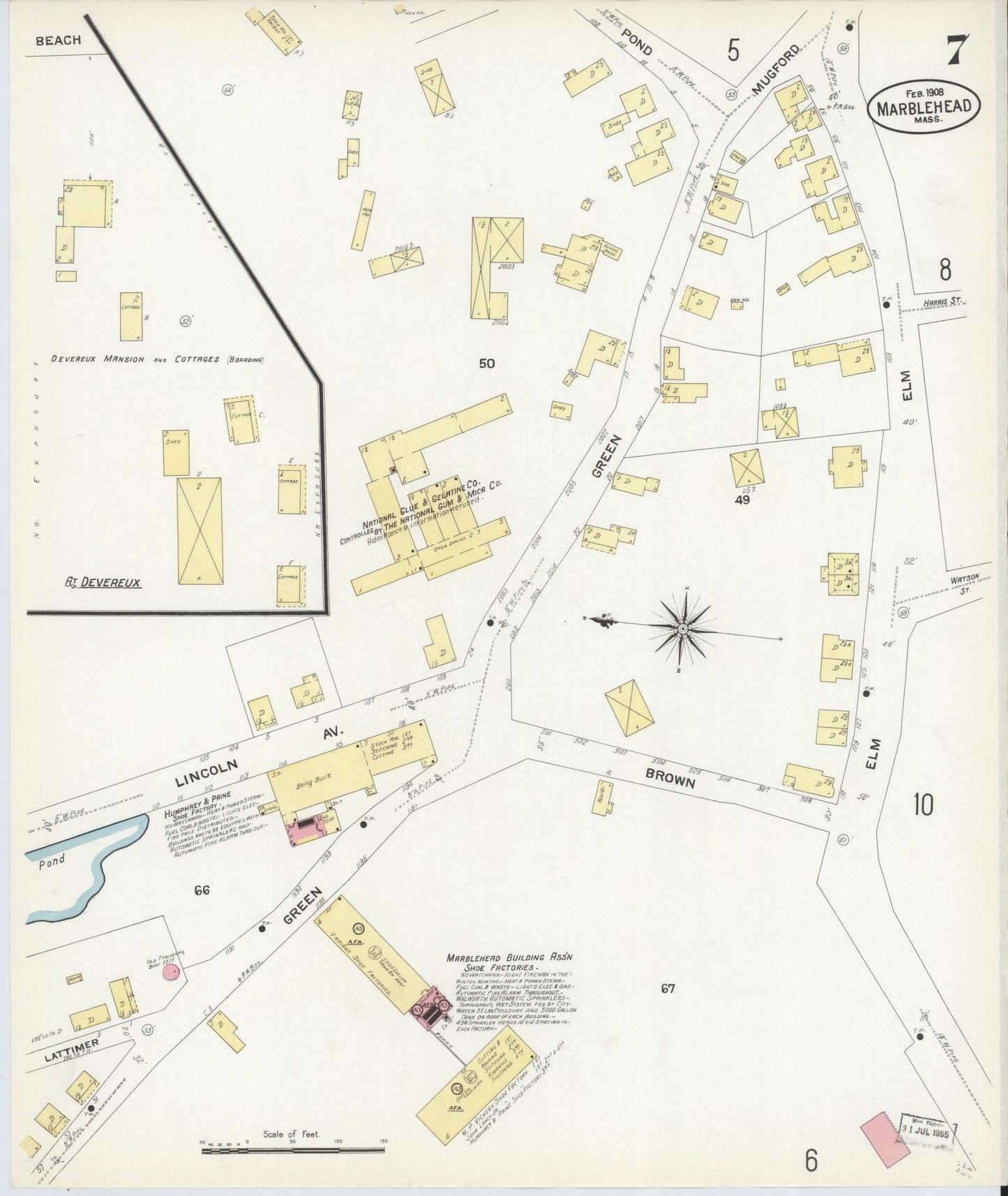 Sanborn Fire Insurance Map from Marblehead, Essex County, Massachusetts (1908), Sheet #0007 - Historic Sanborn Fire Insurance Map Print, vintage old map wall art, antique decor, genealogy gift, Massachusetts Massachusetts map
