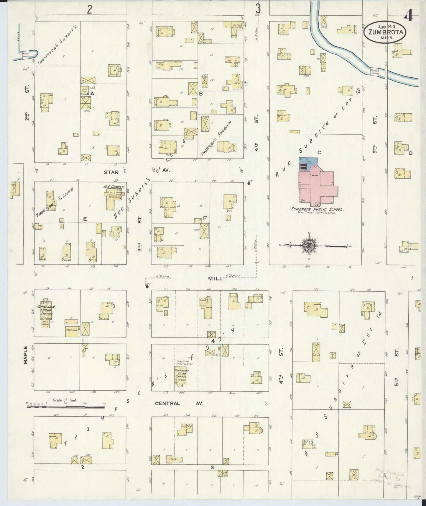 Sanborn Fire Insurance Map from Zumbrota, Goodhue County, Minnesota (1910), Sheet #0004 - Complete Map Set gallery image, historic Sanborn map, vintage wall art, Minnesota Minnesota