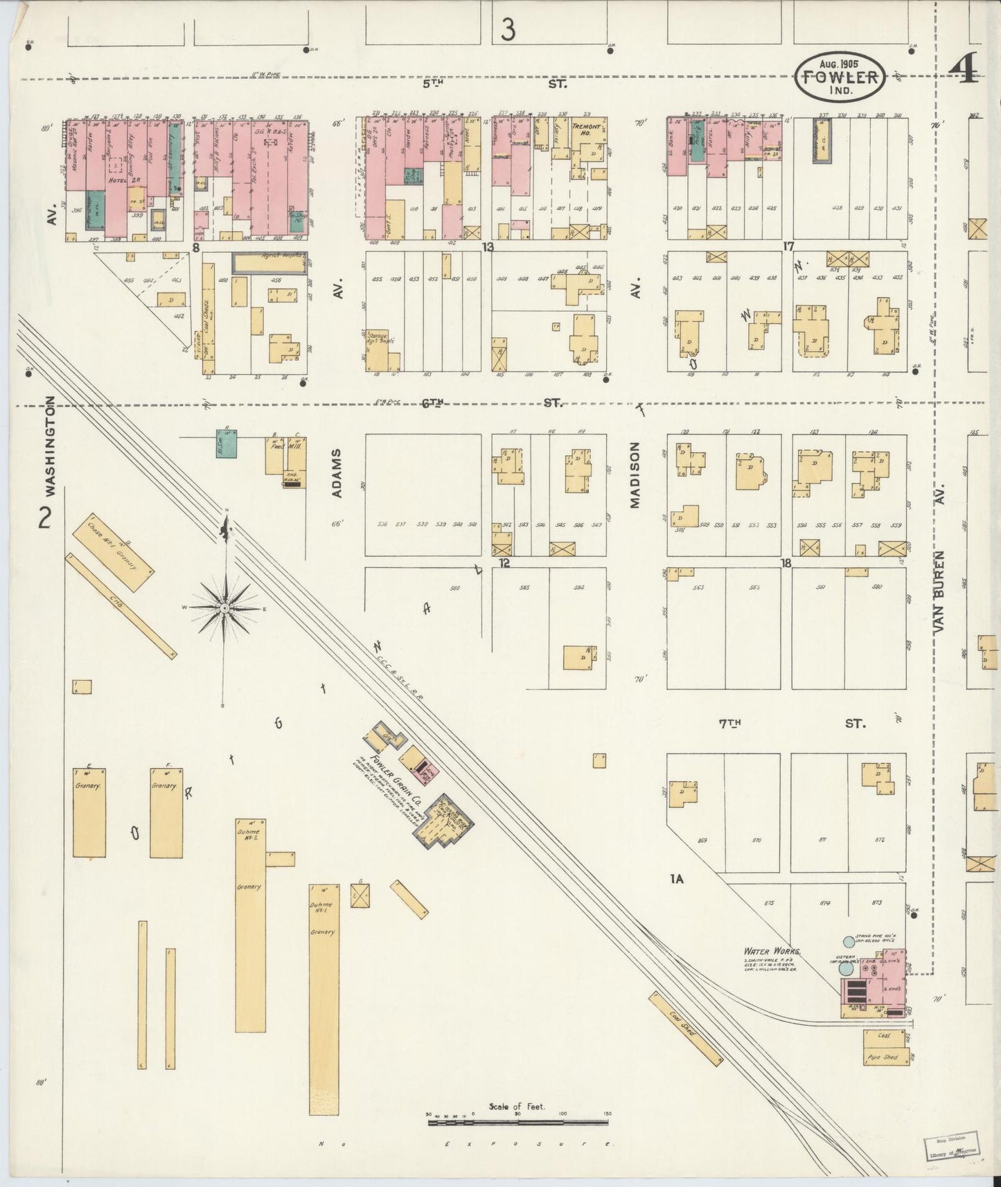 Sanborn Fire Insurance Map from Fowler, Benton County, Indiana (1905), Sheet #0004 - Complete Map Set gallery image, historic Sanborn map, vintage wall art, Indiana Indiana