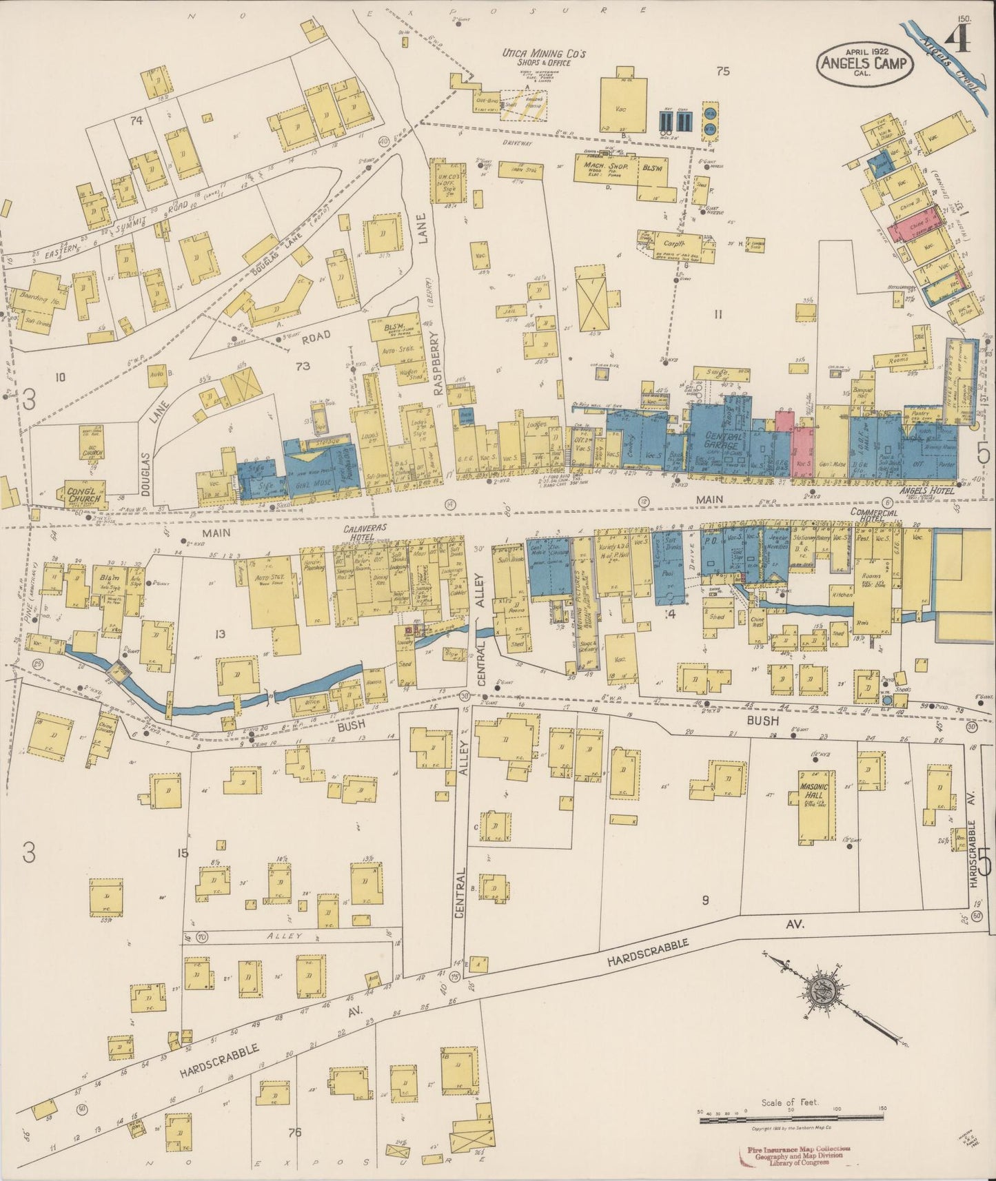 Sanborn Fire Insurance Map from Angels Camp, Calaveras County, California (1922), Sheet #0004 - Historic Sanborn Fire Insurance Map Print, vintage old map wall art, antique decor, genealogy gift, California California map