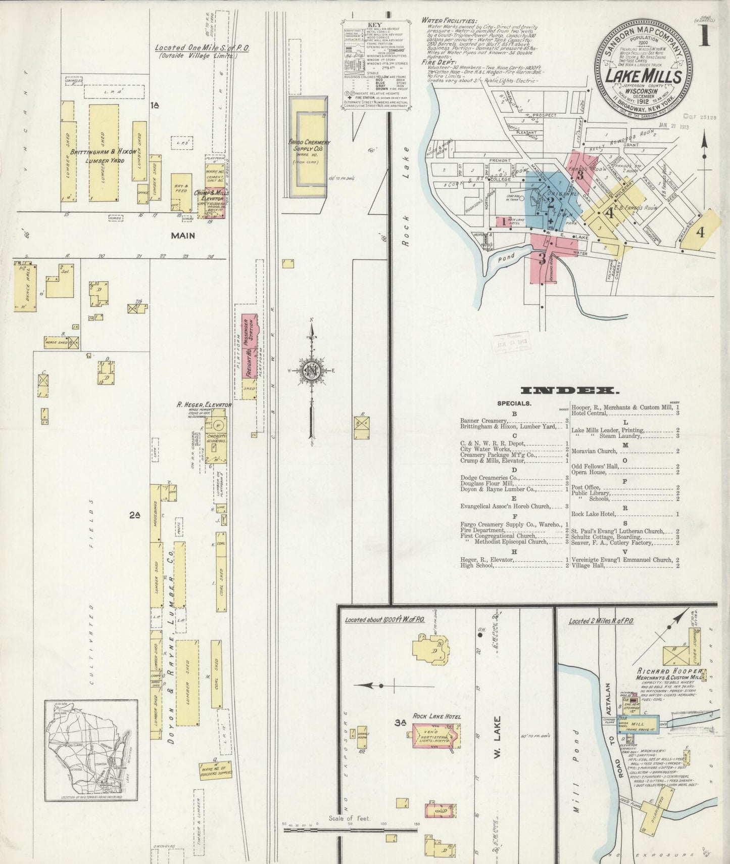Sanborn Fire Insurance Map from Lake Mills, Jefferson County, Wisconsin (1912), Sheet #0001 - Historic Sanborn Fire Insurance Map Print, vintage old map wall art, antique decor, genealogy gift, Wisconsin Wisconsin map