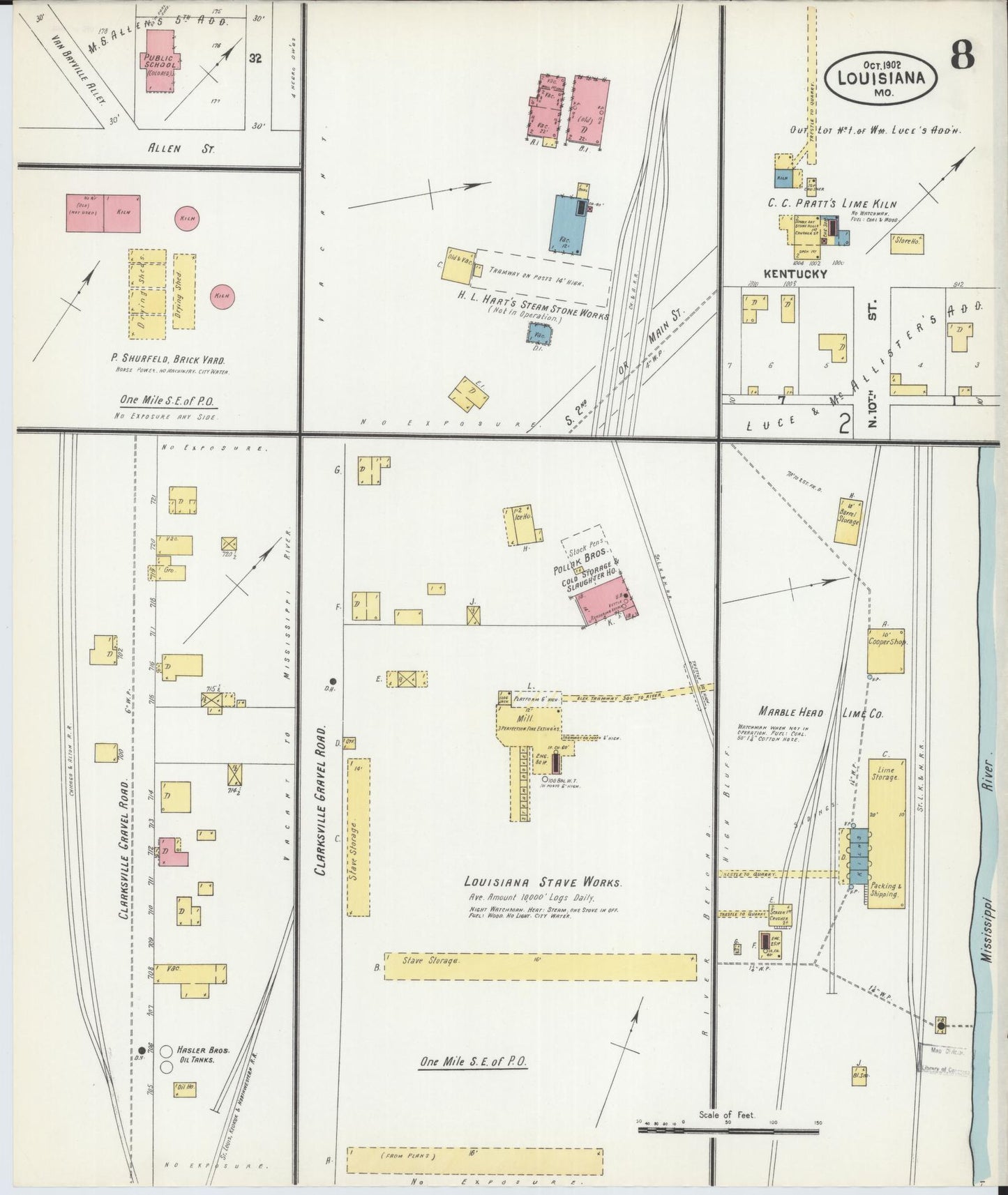 Sanborn Fire Insurance Map from Louisiana, Pike County, Missouri (1902), Sheet #0008 - Historic Sanborn Fire Insurance Map Print, vintage old map wall art, antique decor, genealogy gift, Missouri Missouri map