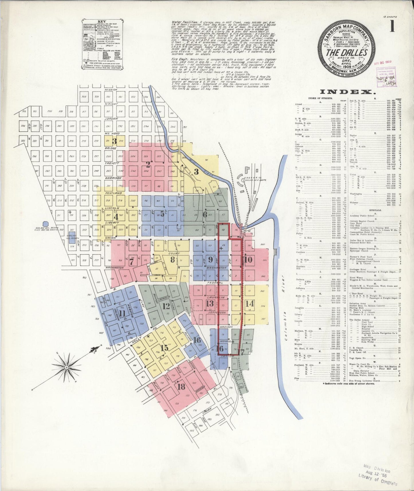 Sanborn Fire Insurance Map from The Dalles, Wasco County, Oregon (1909), Sheet #0001 - Historic Sanborn Fire Insurance Map Print, vintage old map wall art, antique decor, genealogy gift, Oregon Oregon map