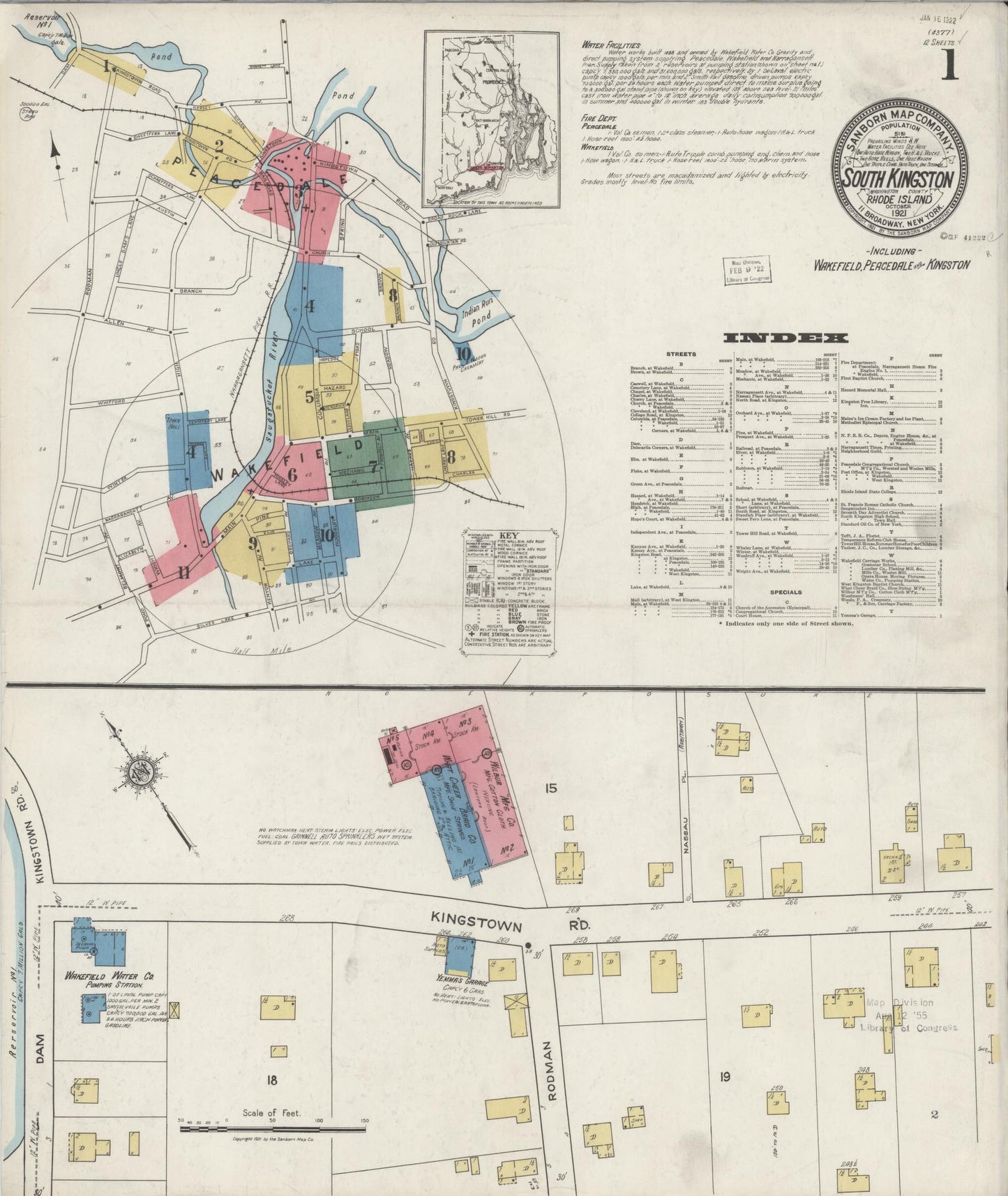 Sanborn Fire Insurance Map from South Kingstown, Washington County, Rhode Island (1921), Sheet #0001 - Historic Sanborn Fire Insurance Map Print, vintage old map wall art, antique decor, genealogy gift, Rhode Island Rhode Island map