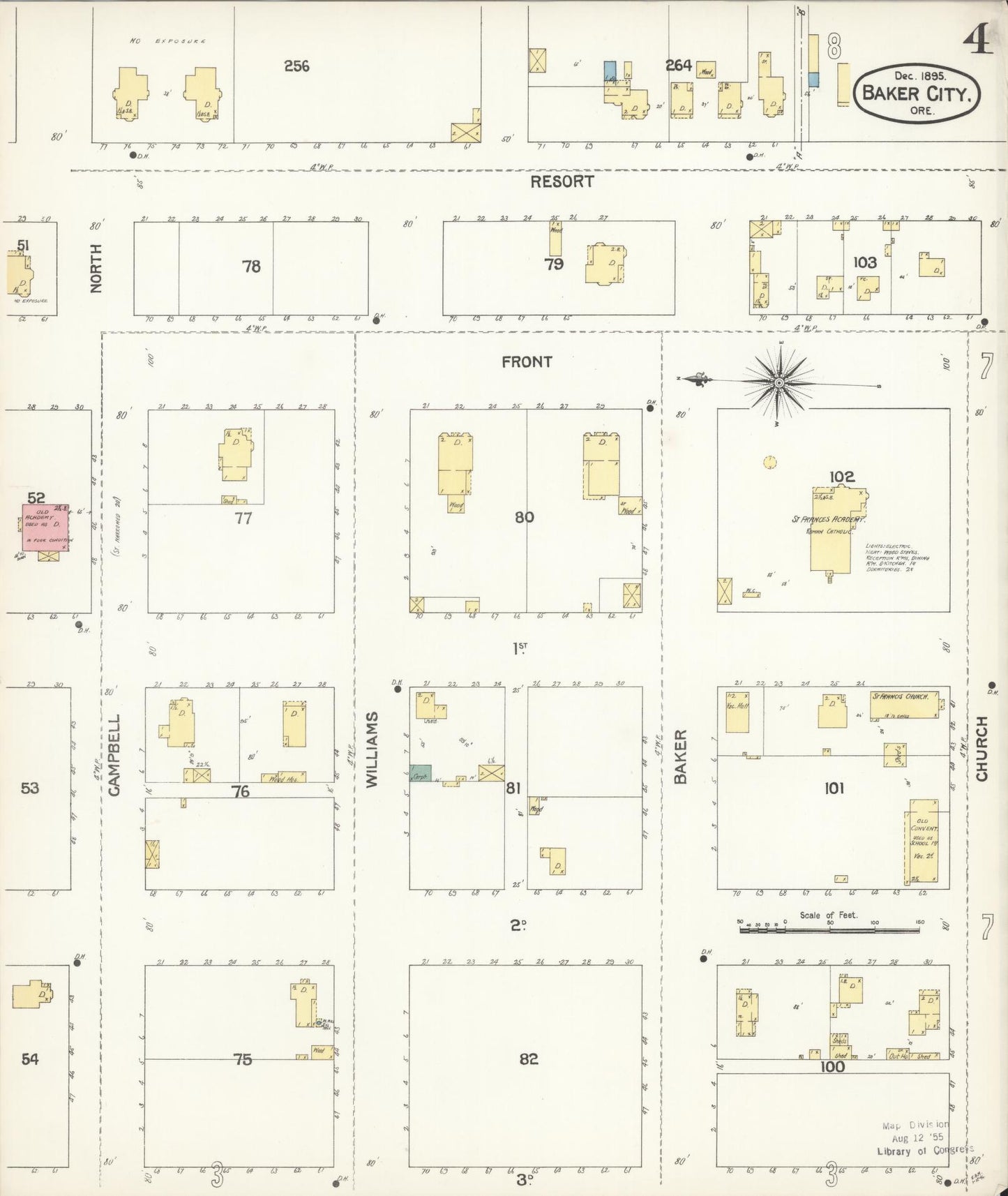Sanborn Fire Insurance Map from Baker, Baker County, Oregon (1895), Sheet #0004 - Historic Sanborn Fire Insurance Map Print, vintage old map wall art, antique decor, genealogy gift, Oregon Oregon map