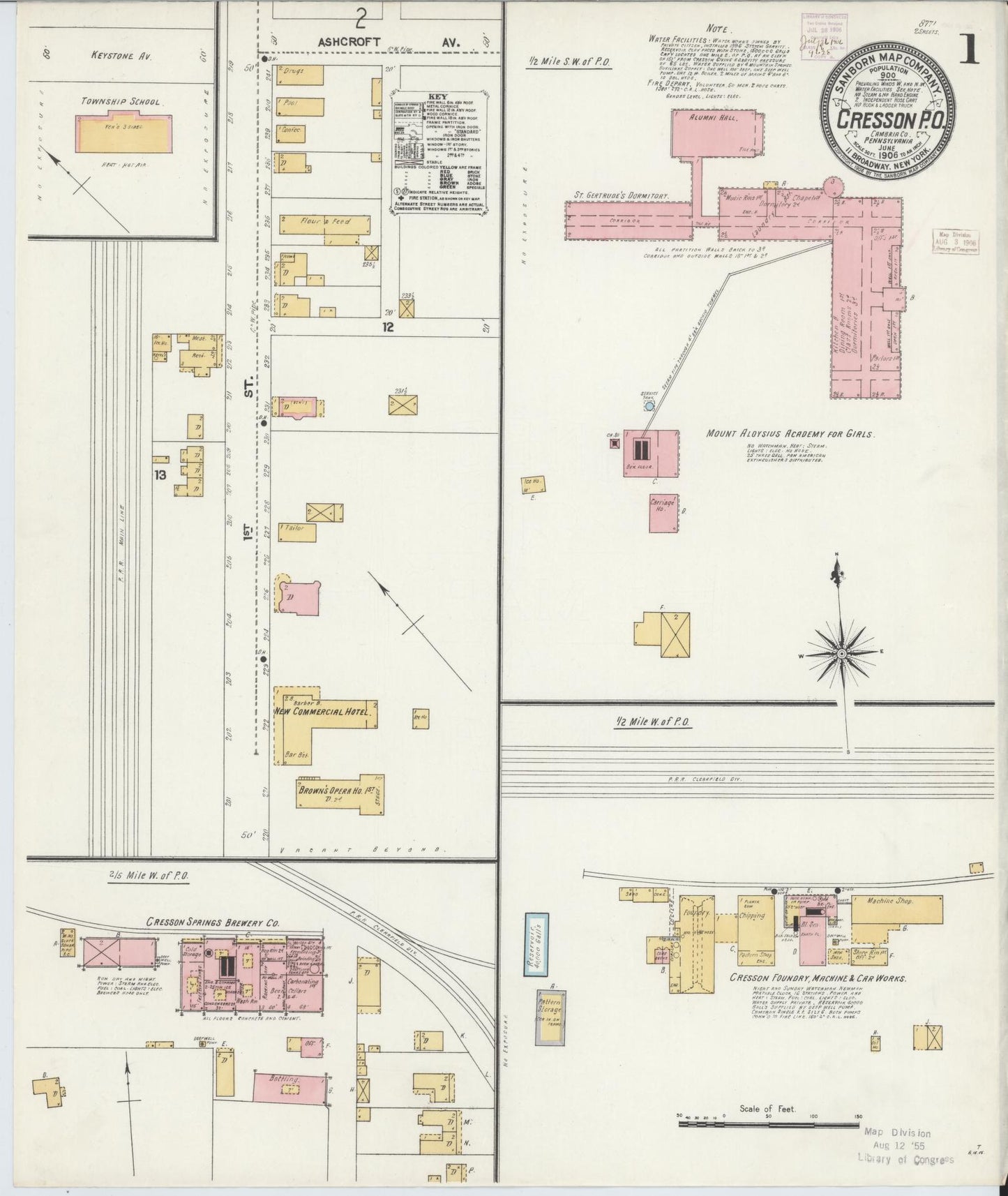 Sanborn Fire Insurance Map from Cresson, Cambria County, Pennsylvania (1906), Sheet #0001 - Historic Sanborn Fire Insurance Map Print, vintage old map wall art, antique decor, genealogy gift, Pennsylvania Pennsylvania map