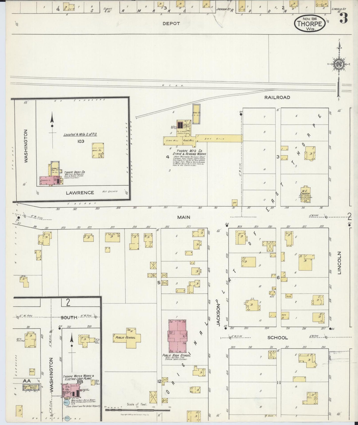 Sanborn Fire Insurance Map from Thorpe, Clark County, Wisconsin (1916), Sheet #0003 - Historic Sanborn Fire Insurance Map Print, vintage old map wall art, antique decor, genealogy gift, Wisconsin Wisconsin map