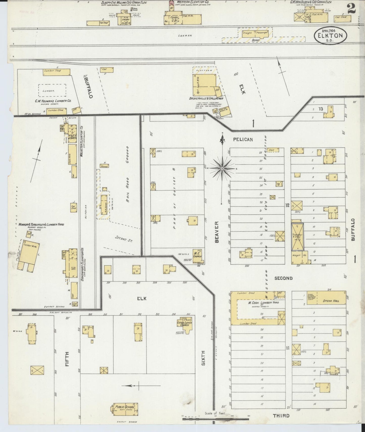 Sanborn Fire Insurance Map from Elkton, Brookings County, South Dakota (1904), Sheet #0002 - Historic Sanborn Fire Insurance Map Print, vintage old map wall art, antique decor, genealogy gift, South Dakota South Dakota map