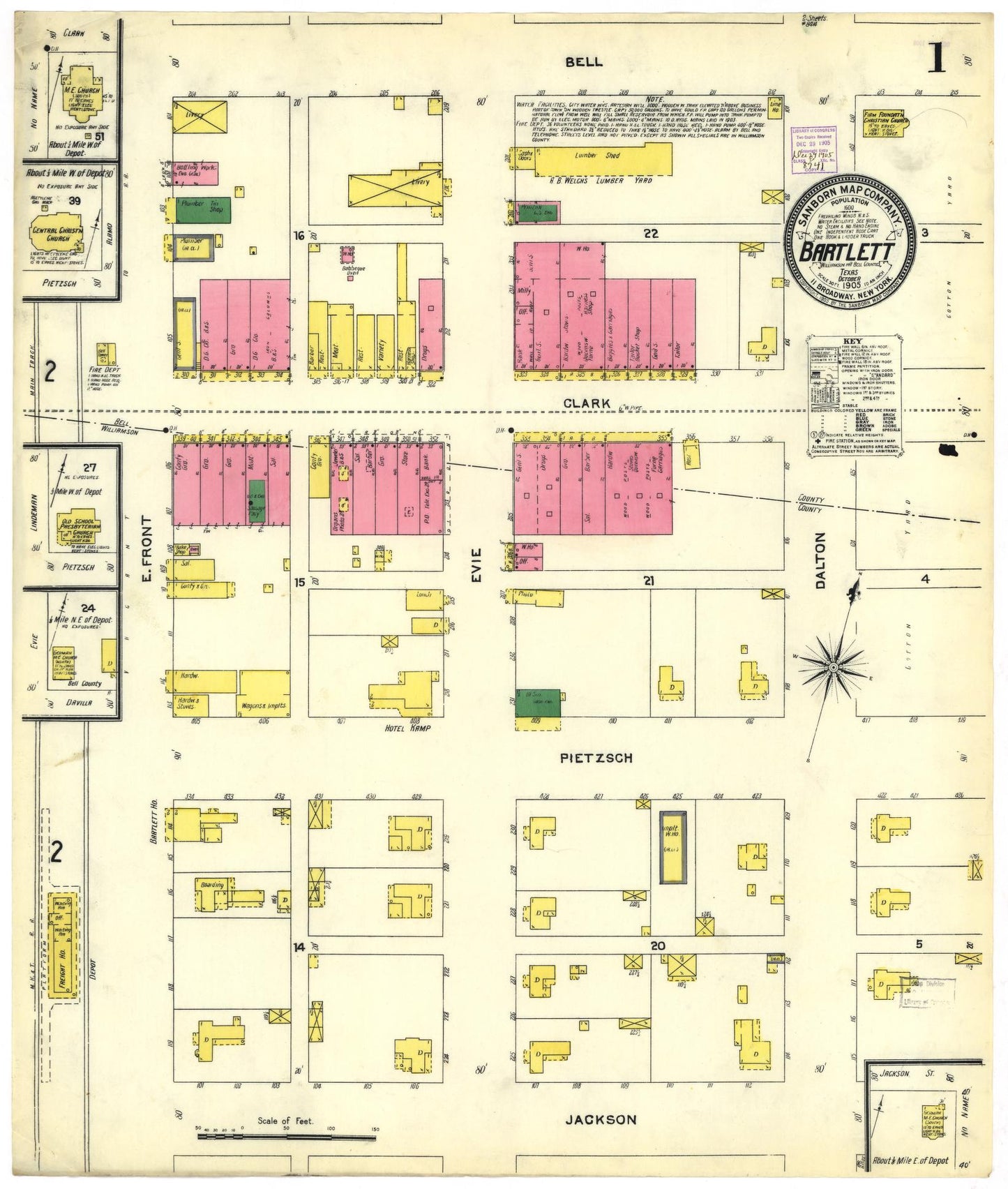 Sanborn Fire Insurance Map from Bartlett, Bell and Williamson Counties, Texas. (1905) – Historic Sanborn Fire Insurance Map Print