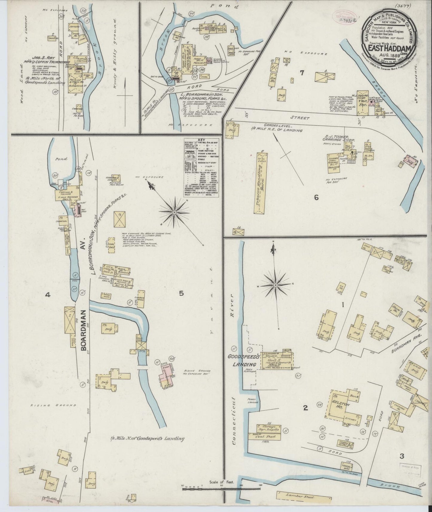 Sanborn Fire Insurance Map from East Haddam, Middlesex County, Connecticut (1889), Sheet #0001 - Historic Sanborn Fire Insurance Map Print, vintage old map wall art, antique decor, genealogy gift, Connecticut Connecticut map