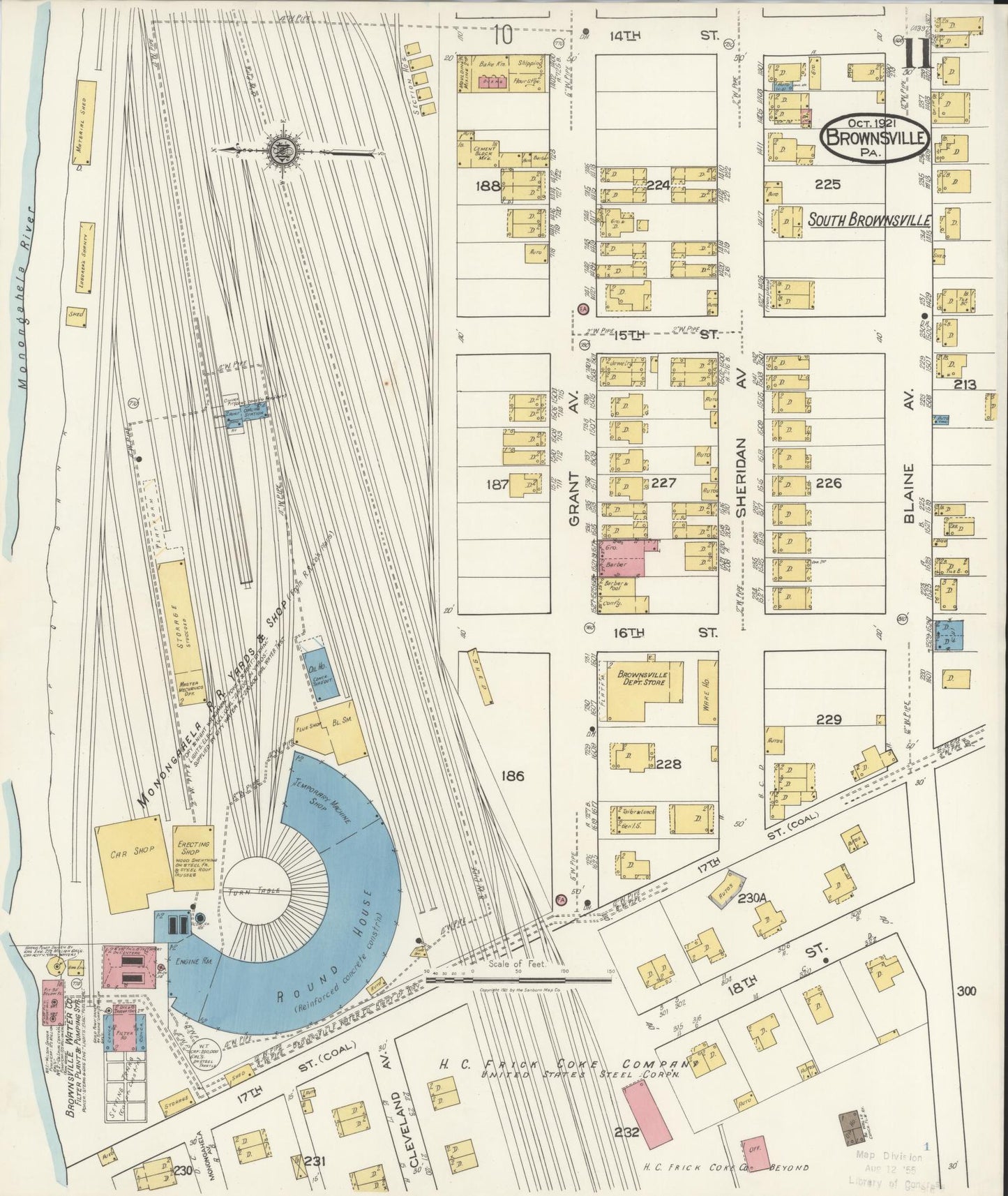 Sanborn Fire Insurance Map from Brownsville, Fayette County, Pennsylvania (1921), Sheet #0011 - Historic Sanborn Fire Insurance Map Print, vintage old map wall art, antique decor, genealogy gift, Pennsylvania Pennsylvania map