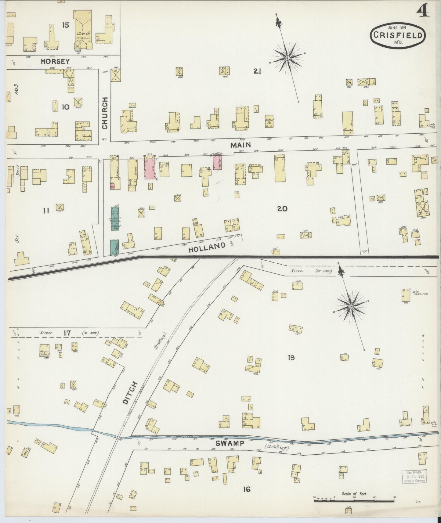 Sanborn Fire Insurance Map from Crisfield, Somerset County, Maryland (1891), Sheet #0004 - Historic Sanborn Fire Insurance Map Print, vintage old map wall art, antique decor, genealogy gift, Maryland Maryland map