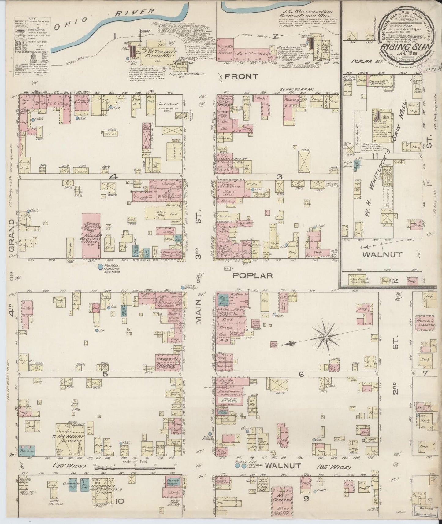Sanborn Fire Insurance Map from Rising Sun, Ohio County, Indiana (1886), Sheet #0001 - Historic Sanborn Fire Insurance Map Print, vintage old map wall art, antique decor, genealogy gift, Rising Sun Ohio map