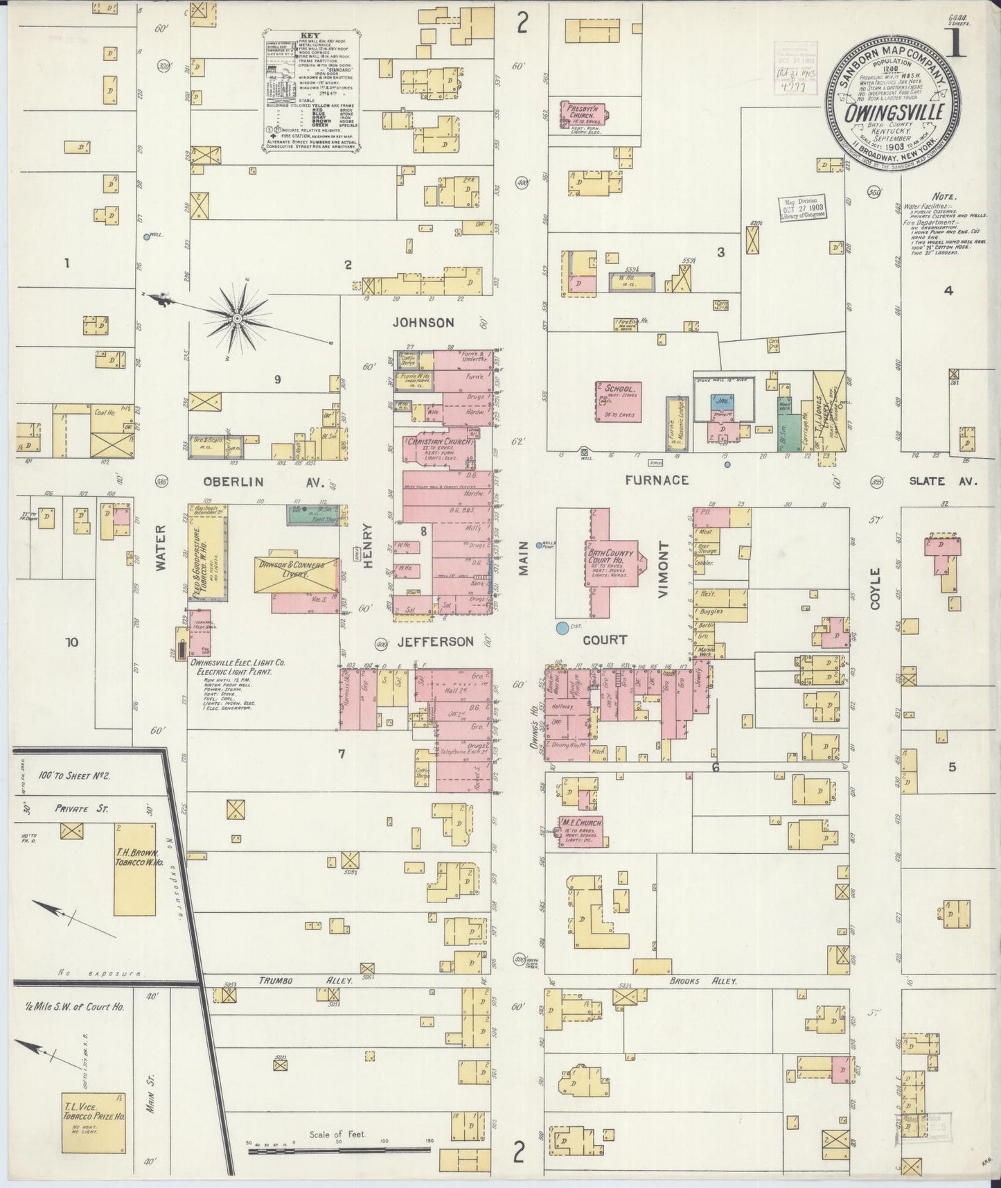 Sanborn Fire Insurance Map from Owingsville, Bath County, Kentucky (1903), Sheet #0001 - Historic Sanborn Fire Insurance Map Print, vintage old map wall art, antique decor, genealogy gift, Kentucky Kentucky map