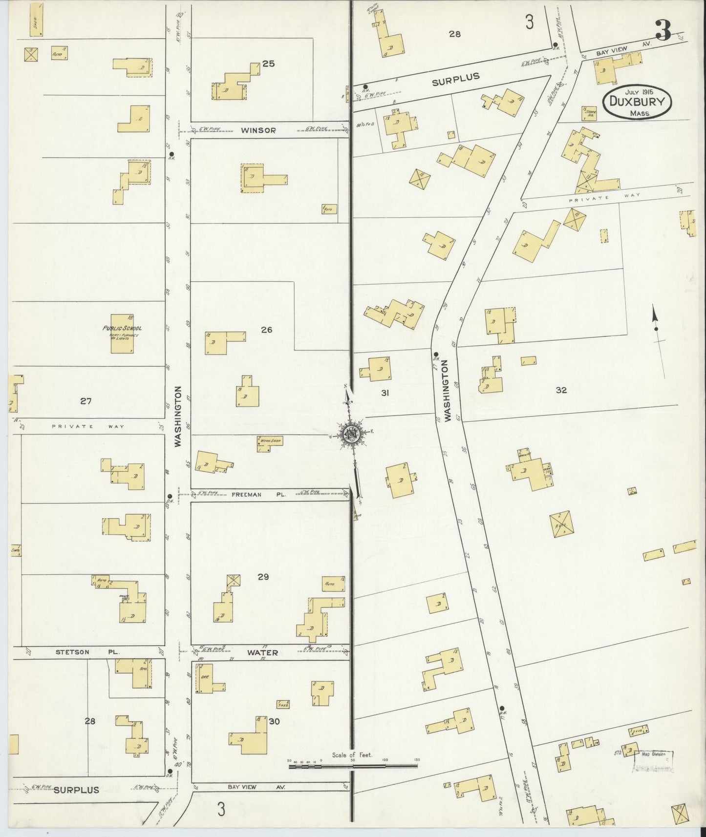 Sanborn Fire Insurance Map from Duxbury, Plymouth County, Massachusetts (1915), Sheet #0003 - Historic Sanborn Fire Insurance Map Print, vintage old map wall art, antique decor, genealogy gift, Massachusetts Massachusetts map
