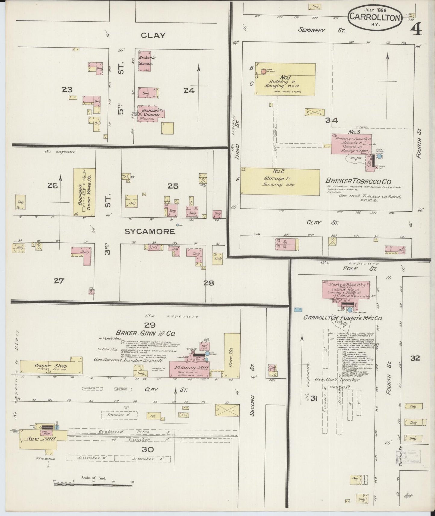 Sanborn Fire Insurance Map from Carrollton, Carroll County, Kentucky (1886), Sheet #0004 - Historic Sanborn Fire Insurance Map Print, vintage old map wall art, antique decor, genealogy gift, Kentucky Kentucky map