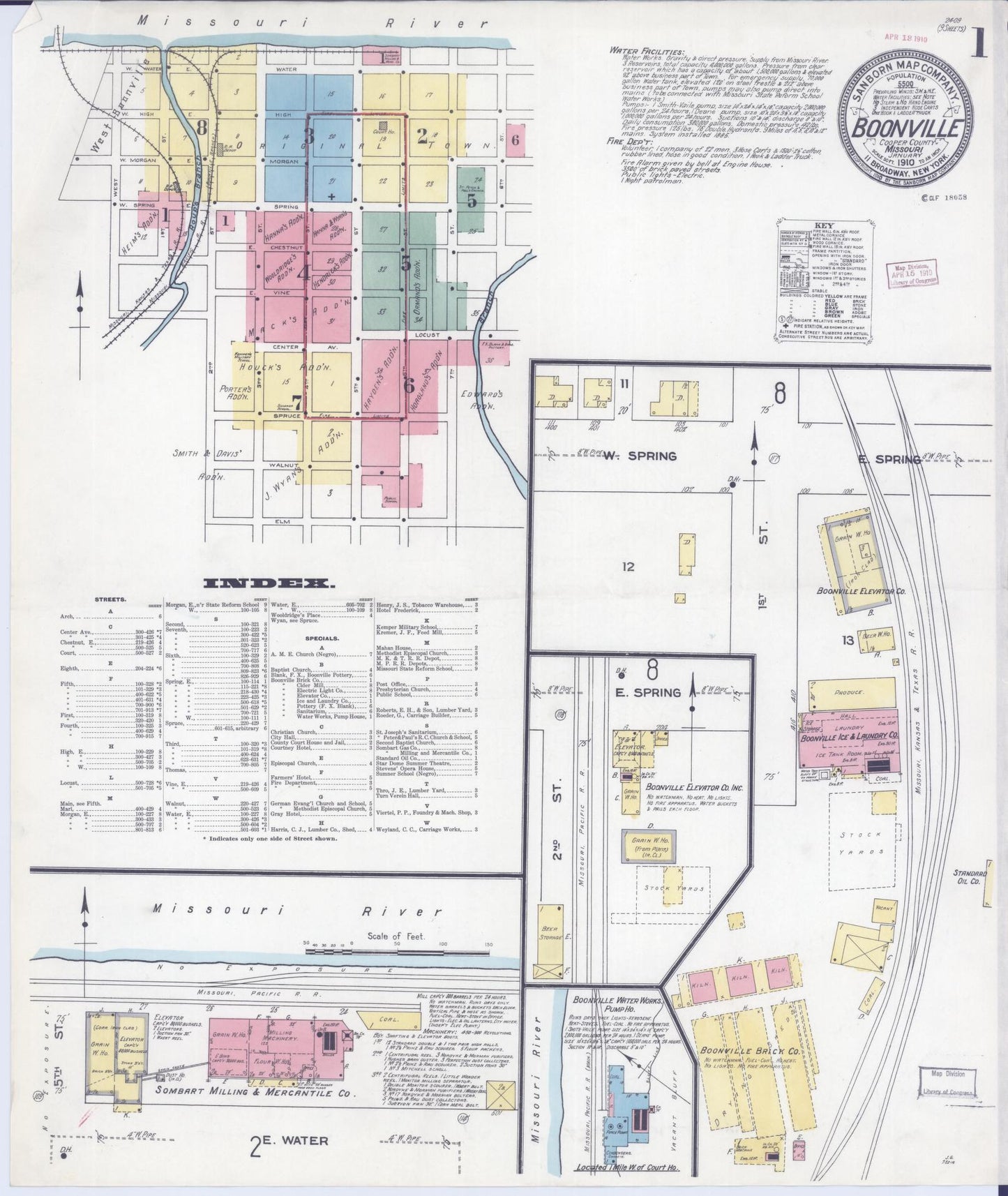 Sanborn Fire Insurance Map from Boonville, Cooper County, Missouri (1910), Sheet #0001 - Historic Sanborn Fire Insurance Map Print, vintage old map wall art, antique decor, genealogy gift, Missouri Missouri map