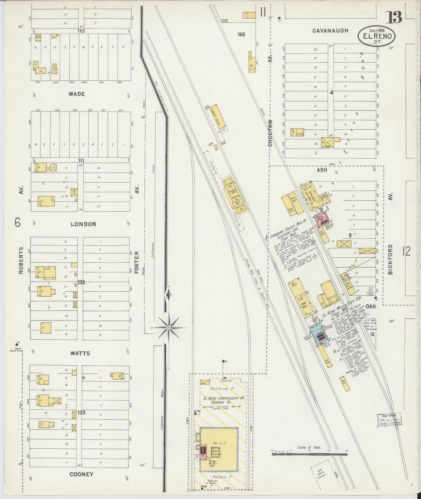 Sanborn Fire Insurance Map from El Reno, Canadian County, Oklahoma (1898), Sheet #0013 - Historic Sanborn Fire Insurance Map Print, vintage old map wall art, antique decor, genealogy gift, Oklahoma Oklahoma map