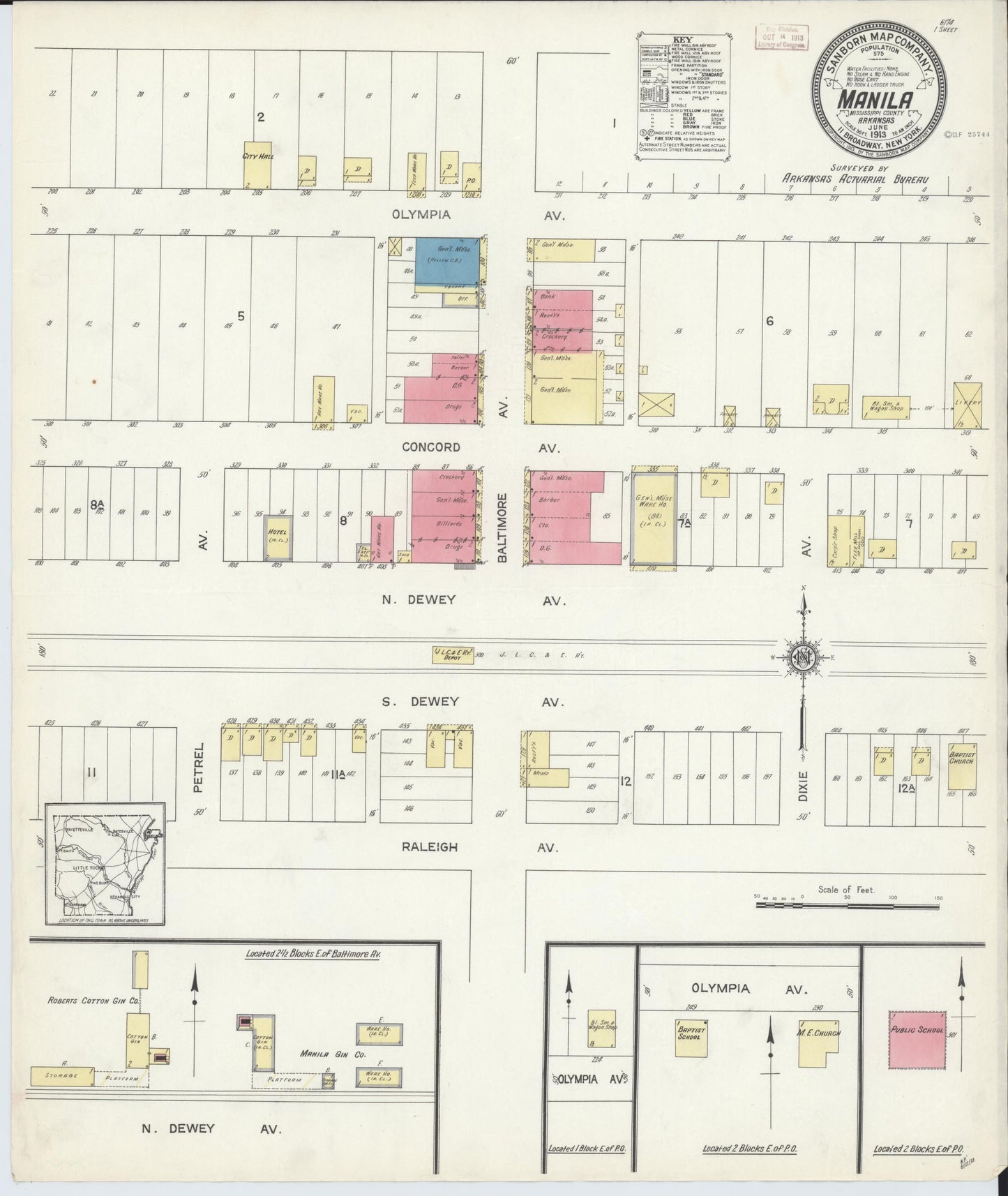 Sanborn Fire Insurance Map from Manila, Mississippi County, Arkansas (1913), Sheet #0001 - Historic Sanborn Fire Insurance Map Print, vintage old map wall art, antique decor, genealogy gift, Arkansas Arkansas map