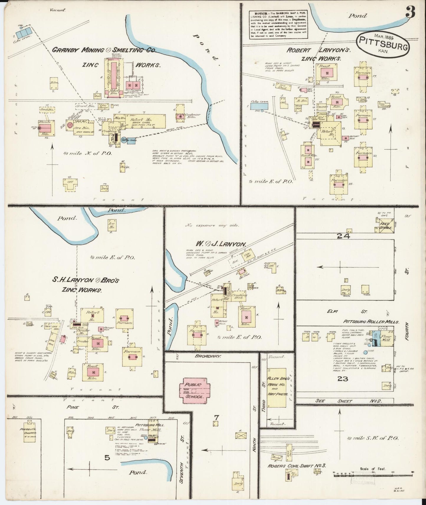 Sanborn Fire Insurance Map from Pittsburg, Crawford County, Kansas (1885), Sheet #0003 - Complete Map Set gallery image, historic Sanborn map, vintage wall art, Kansas Kansas