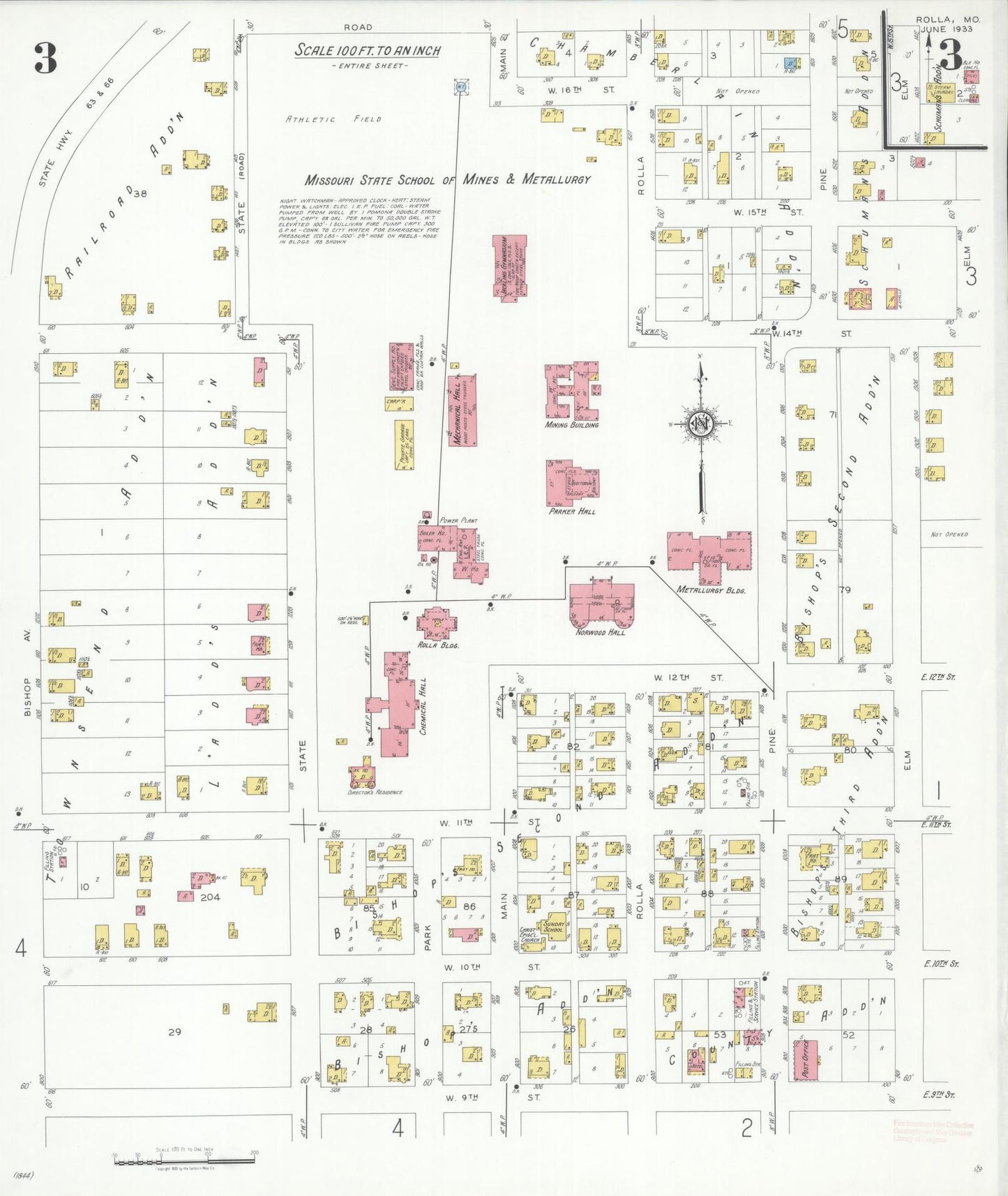 Sanborn Fire Insurance Map from Rolla, Phelps County, Missouri (1933), Sheet #0003 - Historic Sanborn Fire Insurance Map Print, vintage old map wall art, antique decor, genealogy gift, Missouri Missouri map