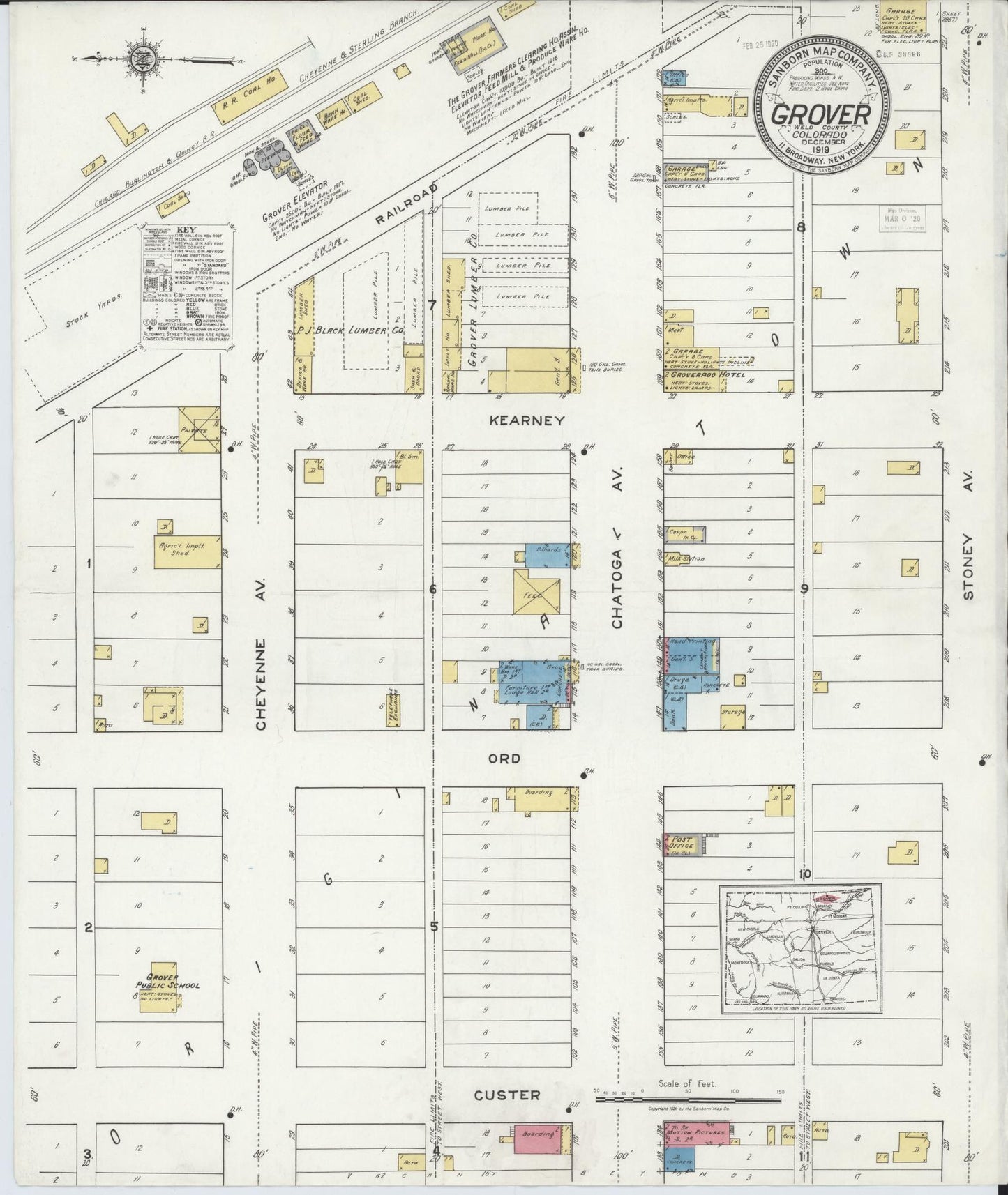 Sanborn Fire Insurance Map from Grover, Weld County, Colorado (1919), Sheet #0001 - Historic Sanborn Fire Insurance Map Print, vintage old map wall art, antique decor, genealogy gift, Colorado Colorado map