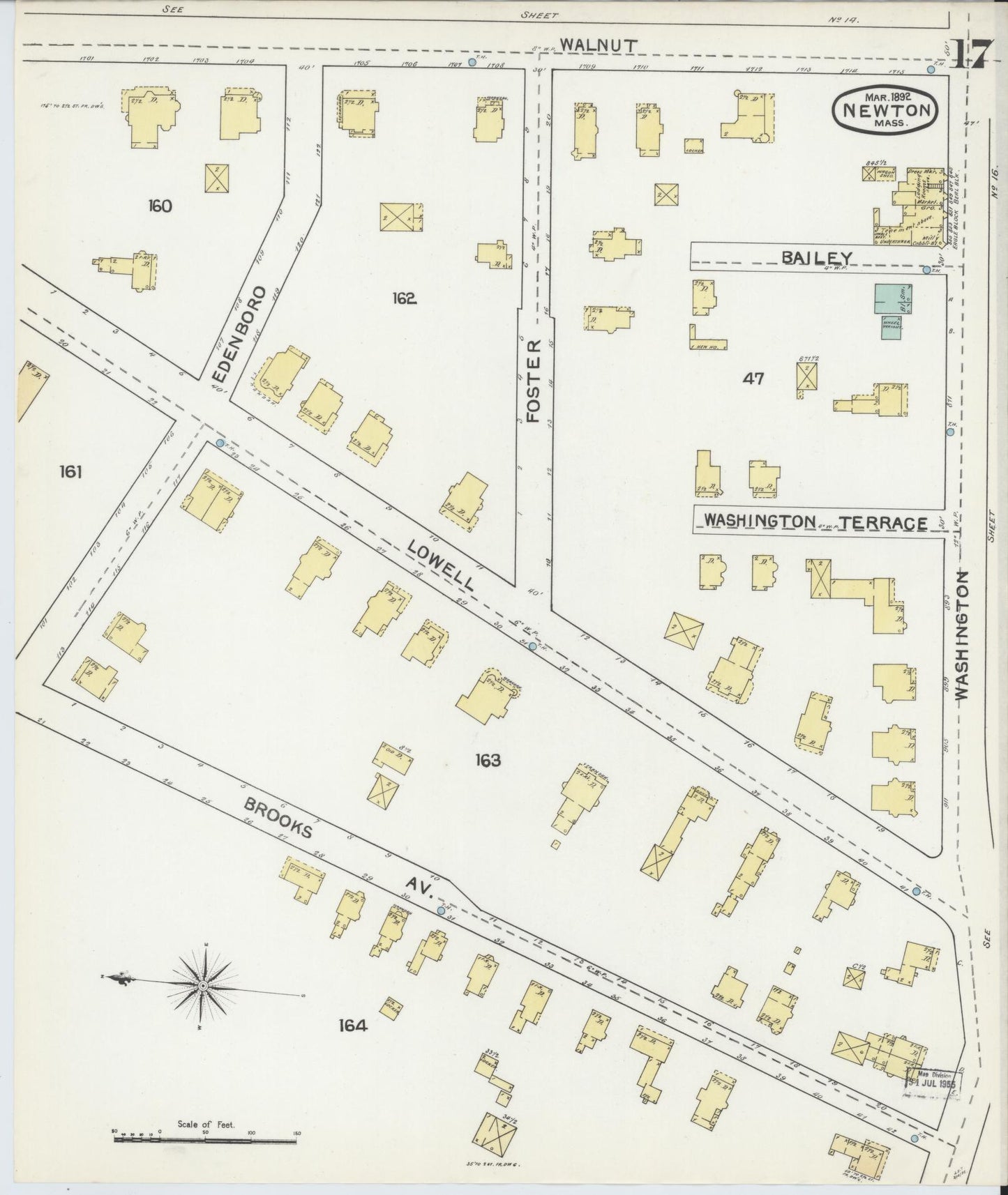 Sanborn Fire Insurance Map from Newton, Middlesex County, Massachusetts (1892), Sheet #0017 - Historic Sanborn Fire Insurance Map Print, vintage old map wall art, antique decor, genealogy gift, Massachusetts Massachusetts map