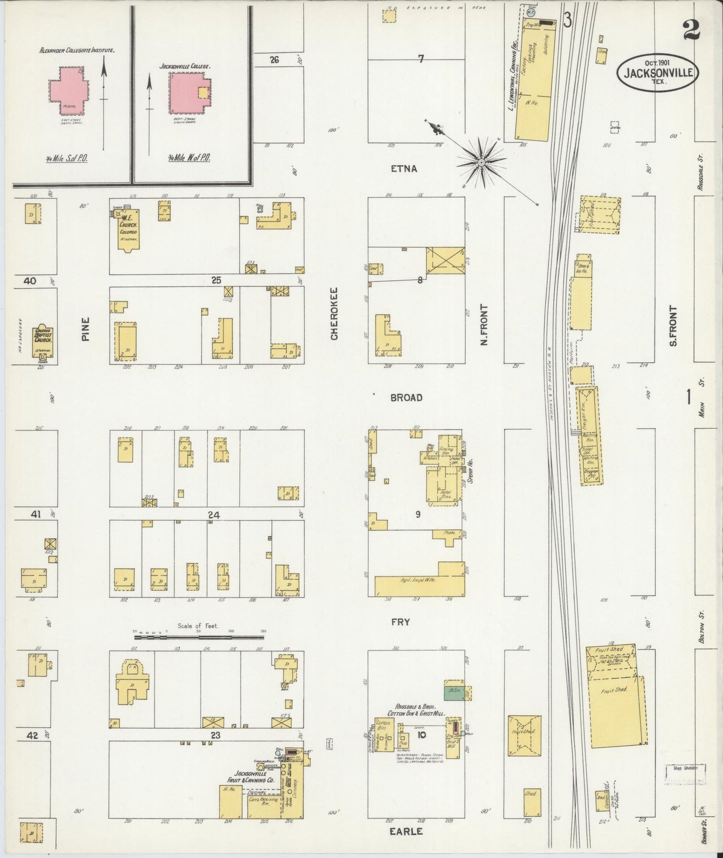 Sanborn Fire Insurance Map from Jacksonville, Cherokee County, Texas. (1901), Sheet 2 – Historic Sanborn Fire Insurance Map Print