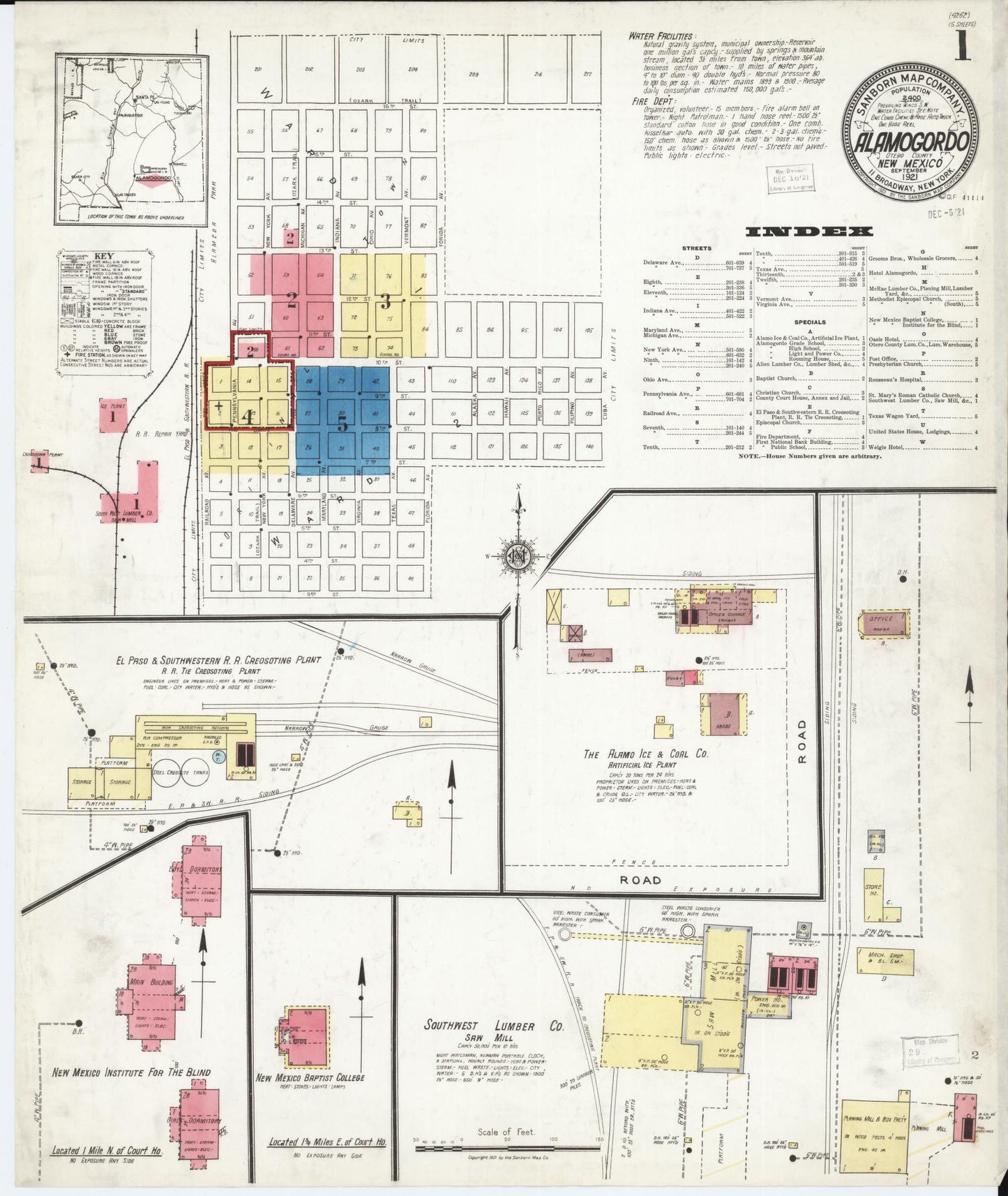 Sanborn Fire Insurance Map from Alamogordo, Otero County, New Mexico. (1921) – Historic Sanborn Fire Insurance Map Print
