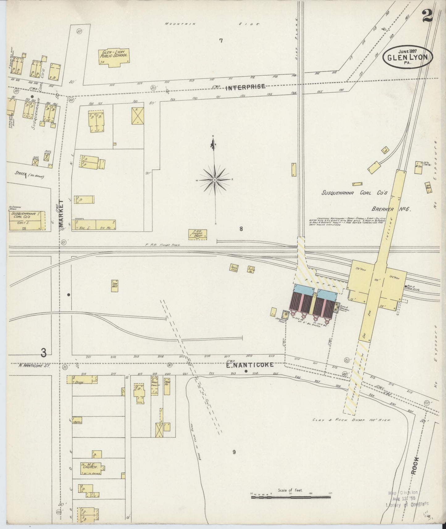 Sanborn Fire Insurance Map from Glen Lyon, Luzerne County, Pennsylvania (1897), Sheet #0002 - Historic Sanborn Fire Insurance Map Print, vintage old map wall art, antique decor, genealogy gift, Pennsylvania Pennsylvania map