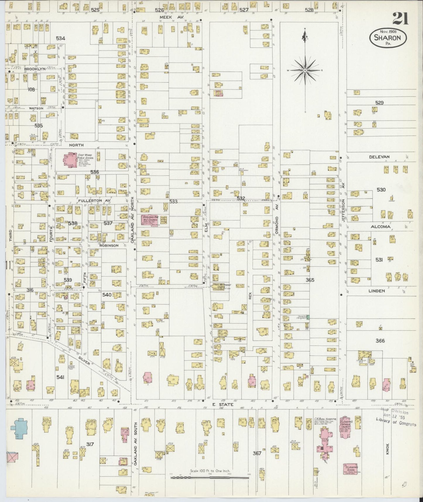 Sanborn Fire Insurance Map from Sharon, Mercer County, Pennsylvania. (1908), Sheet 21 – Historic Sanborn Fire Insurance Map Print