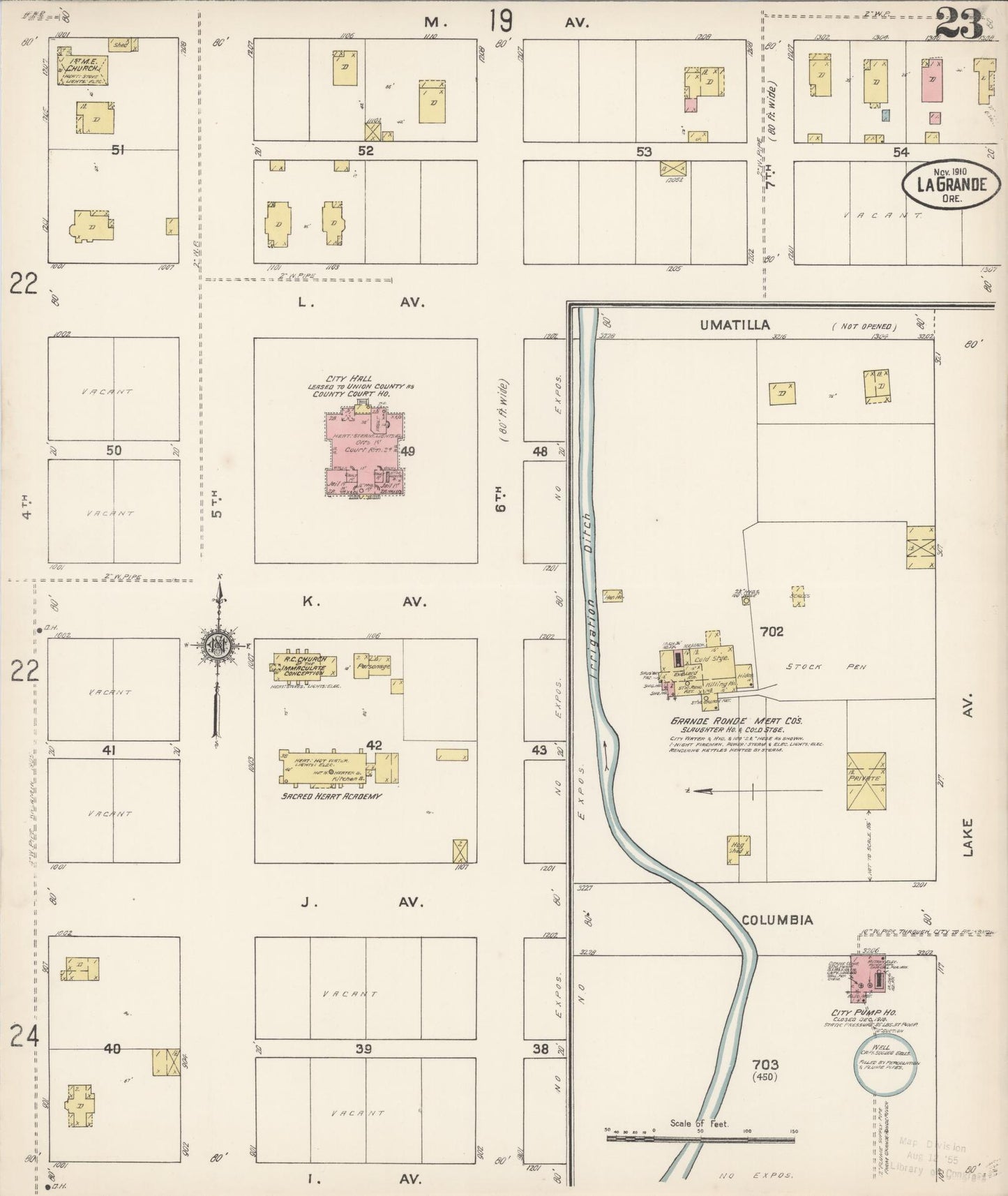 Sanborn Fire Insurance Map from La Grande, Union County, Oregon (1910), Sheet #0023 - Historic Sanborn Fire Insurance Map Print, vintage old map wall art, antique decor, genealogy gift, Oregon Oregon map