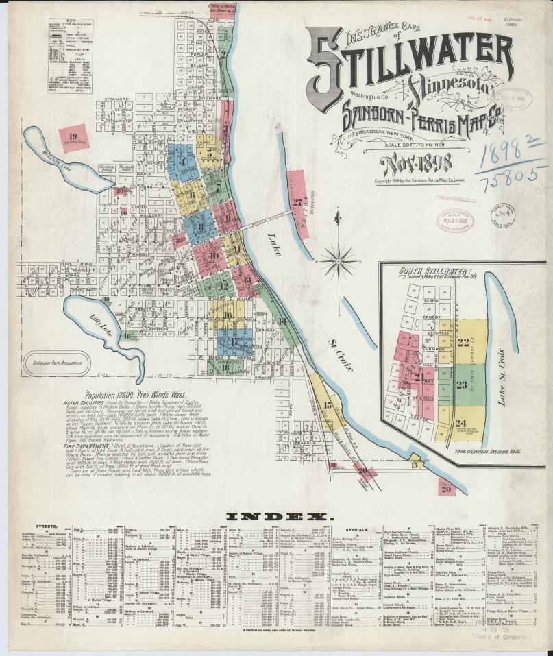Sanborn Fire Insurance Map from Stillwater, Washington County, Minnesota. (1898) – Map View