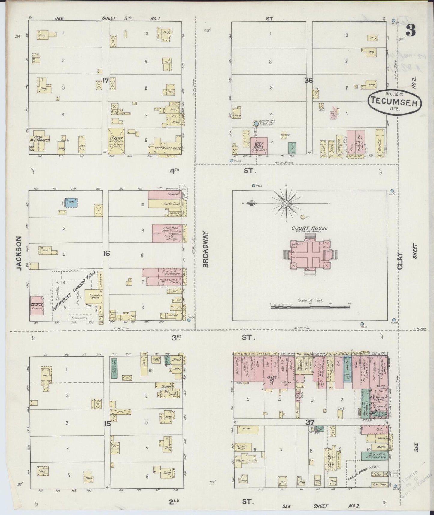 Sanborn Fire Insurance Map from Tecumseh, Johnson County, Nebraska (1889), Sheet #0003 - Complete Map Set gallery image, historic Sanborn map, vintage wall art, Nebraska Nebraska