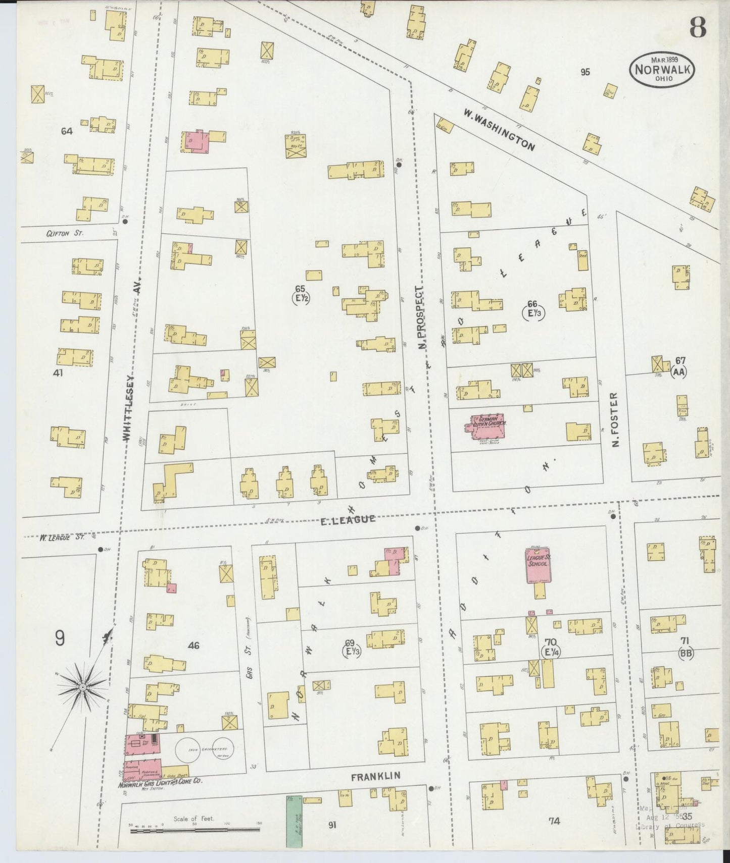 Sanborn Fire Insurance Map from Norwalk, Huron County, Ohio (1899), Sheet #0008 - Historic Sanborn Fire Insurance Map Print, vintage old map wall art, antique decor, genealogy gift, Ohio Ohio map