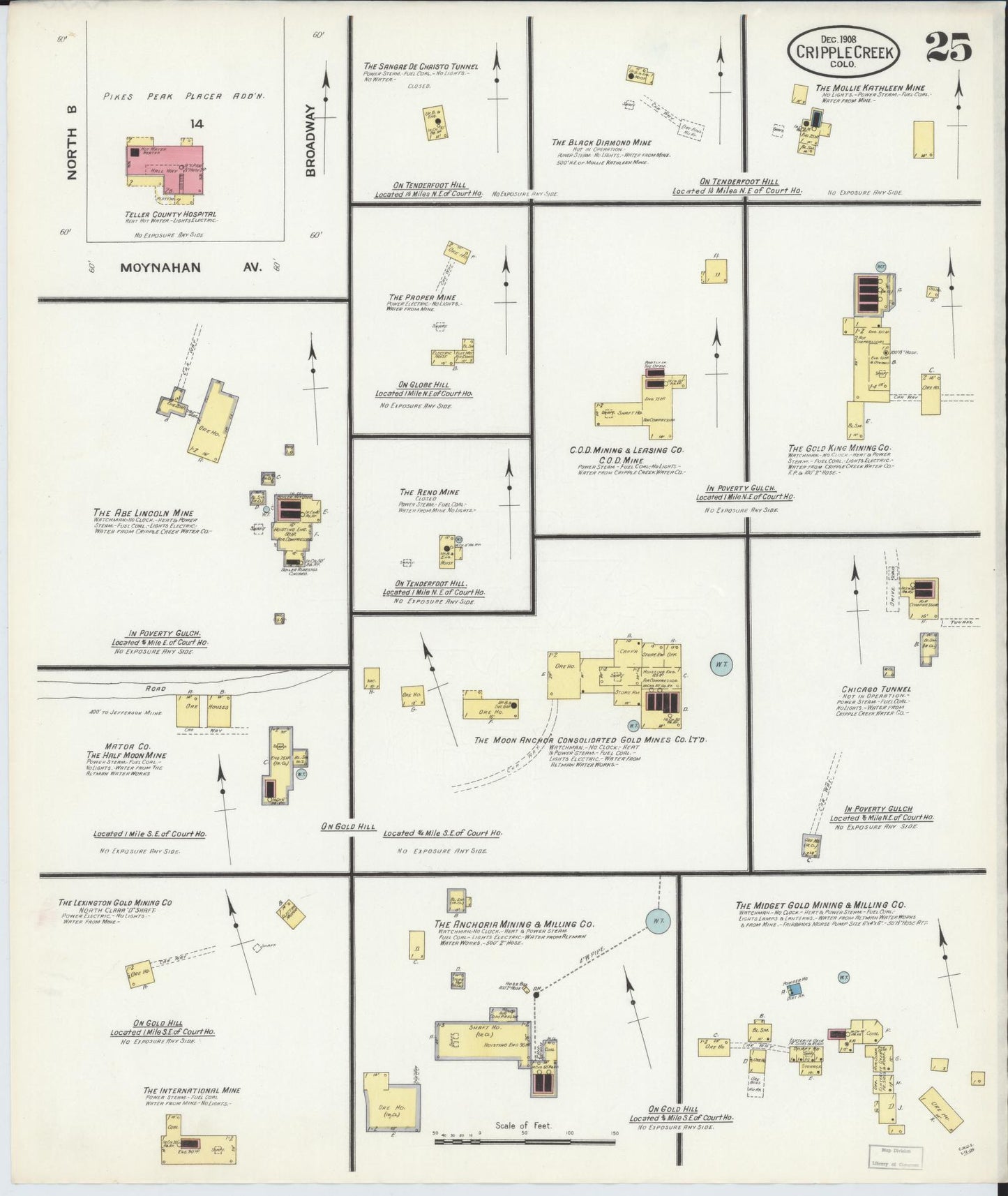 Sanborn Fire Insurance Map from Cripple Creek, Teller County, Colorado (1908), Sheet #0025 - Historic Sanborn Fire Insurance Map Print, vintage old map wall art, antique decor, genealogy gift, Colorado Colorado map