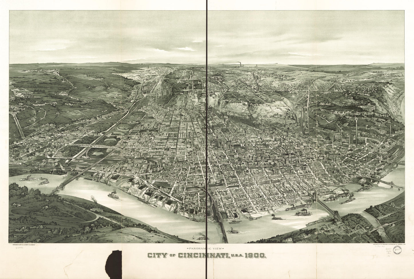 Panoramic view, city of Cincinnati, U.S.A. 1900. (1900) – Historic Bird’s-Eye View Panorama Print