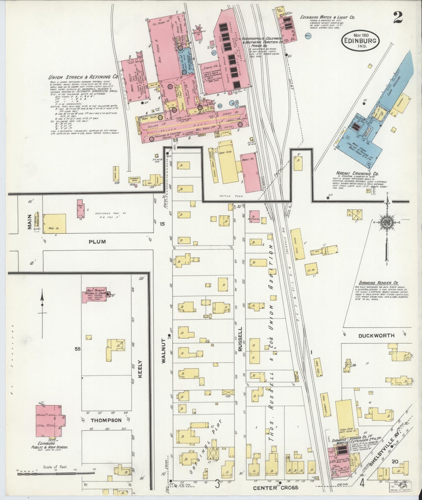 Sanborn Fire Insurance Map from Edinburg, Johnson And Bartholomew Counties, Indiana (1910), Sheet #0002 - Historic Sanborn Fire Insurance Map Print, vintage old map wall art, antique decor, genealogy gift, Indiana Indiana map
