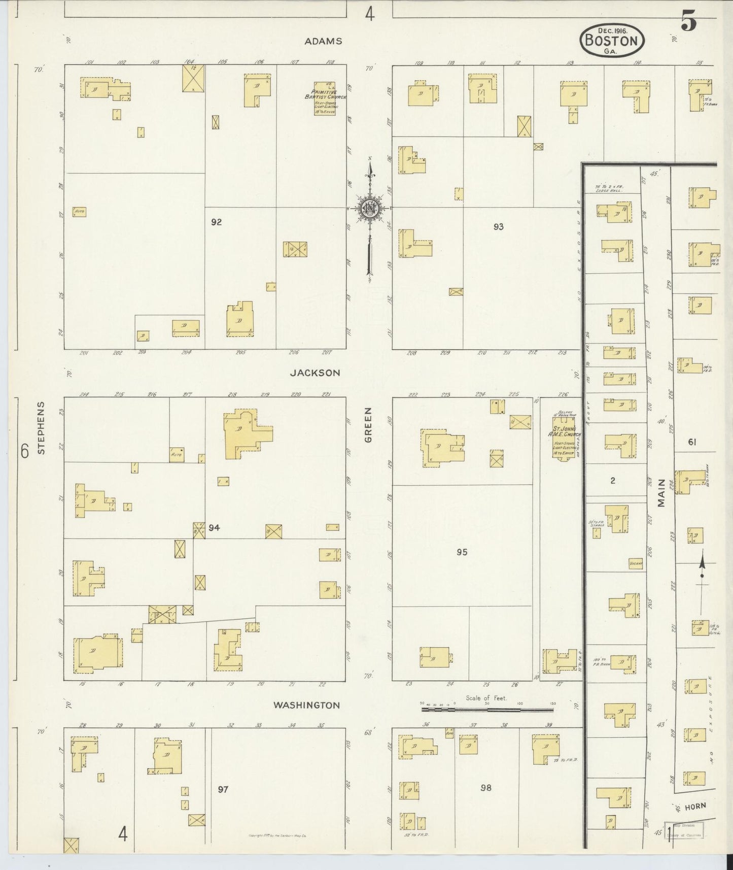 Sanborn Fire Insurance Map from Boston, Thomas County, Georgia (1916), Sheet #0005 - Historic Sanborn Fire Insurance Map Print, vintage old map wall art, antique decor, genealogy gift, Georgia Georgia map