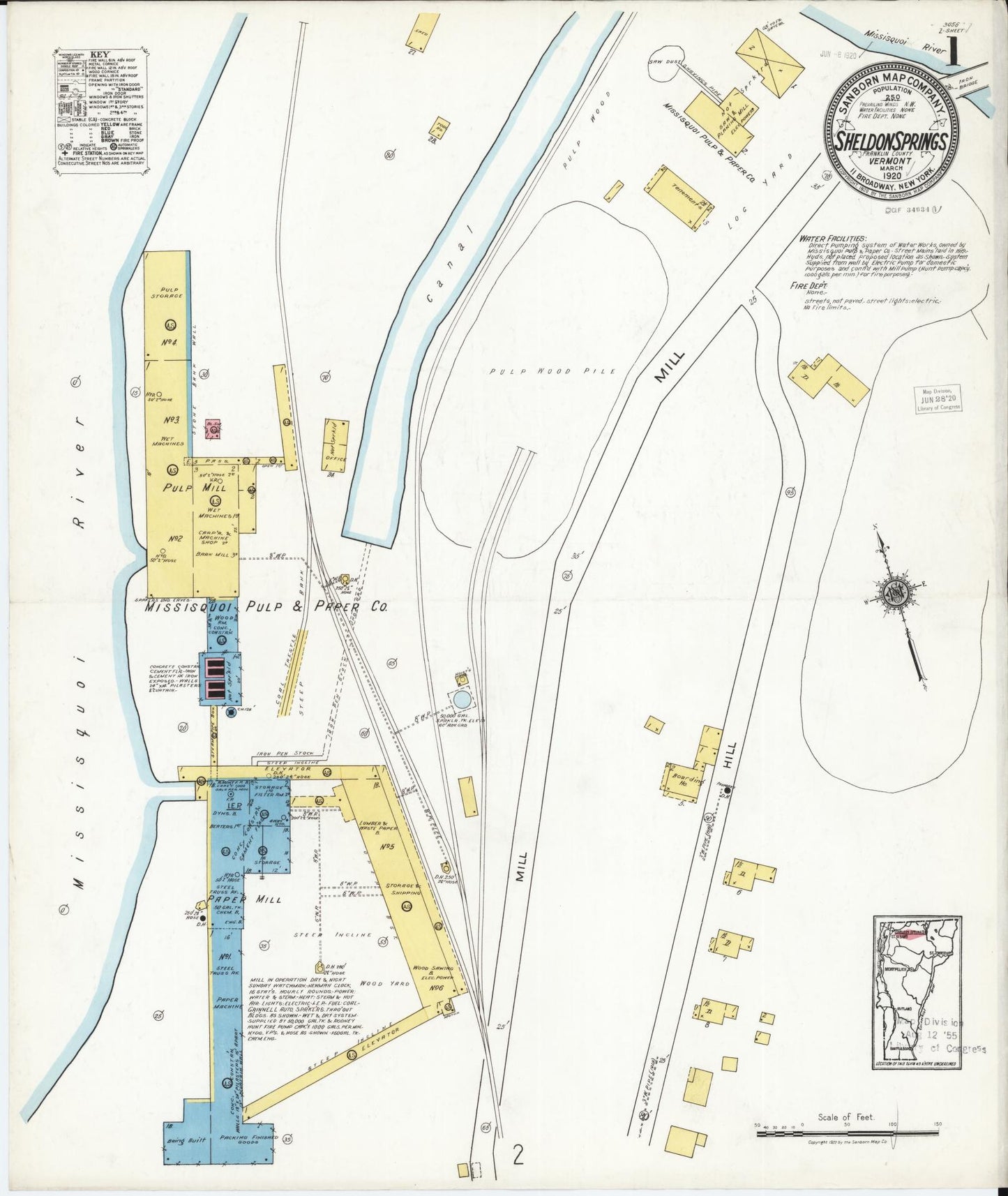 Sanborn Fire Insurance Map from Sheldon Springs, Franklin County, Vermont. (1920) – Historic Sanborn Fire Insurance Map Print