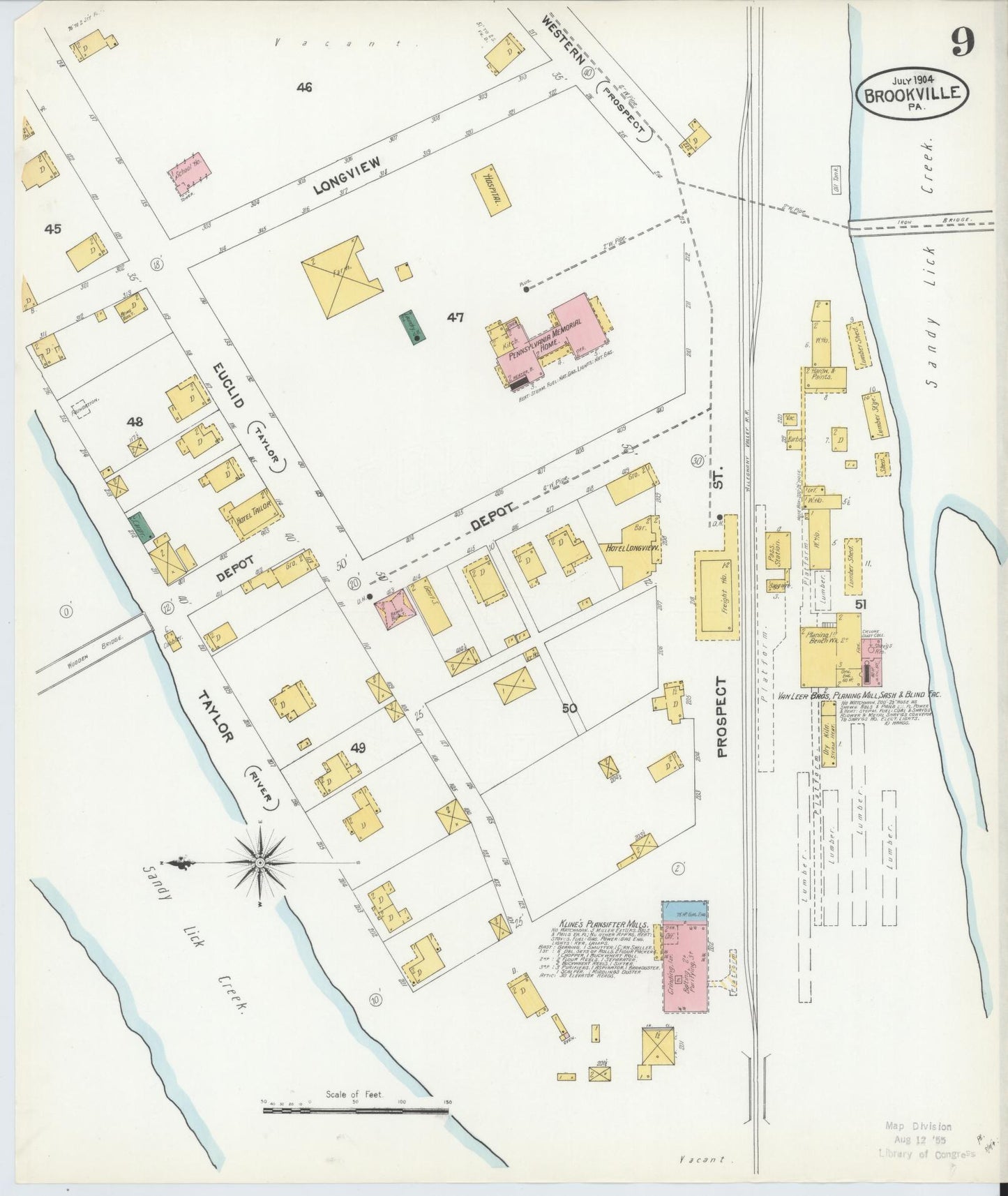 Sanborn Fire Insurance Map from Brookville, Jefferson County, Pennsylvania (1904), Sheet #0009 - Historic Sanborn Fire Insurance Map Print, vintage old map wall art, antique decor, genealogy gift, Pennsylvania Pennsylvania map