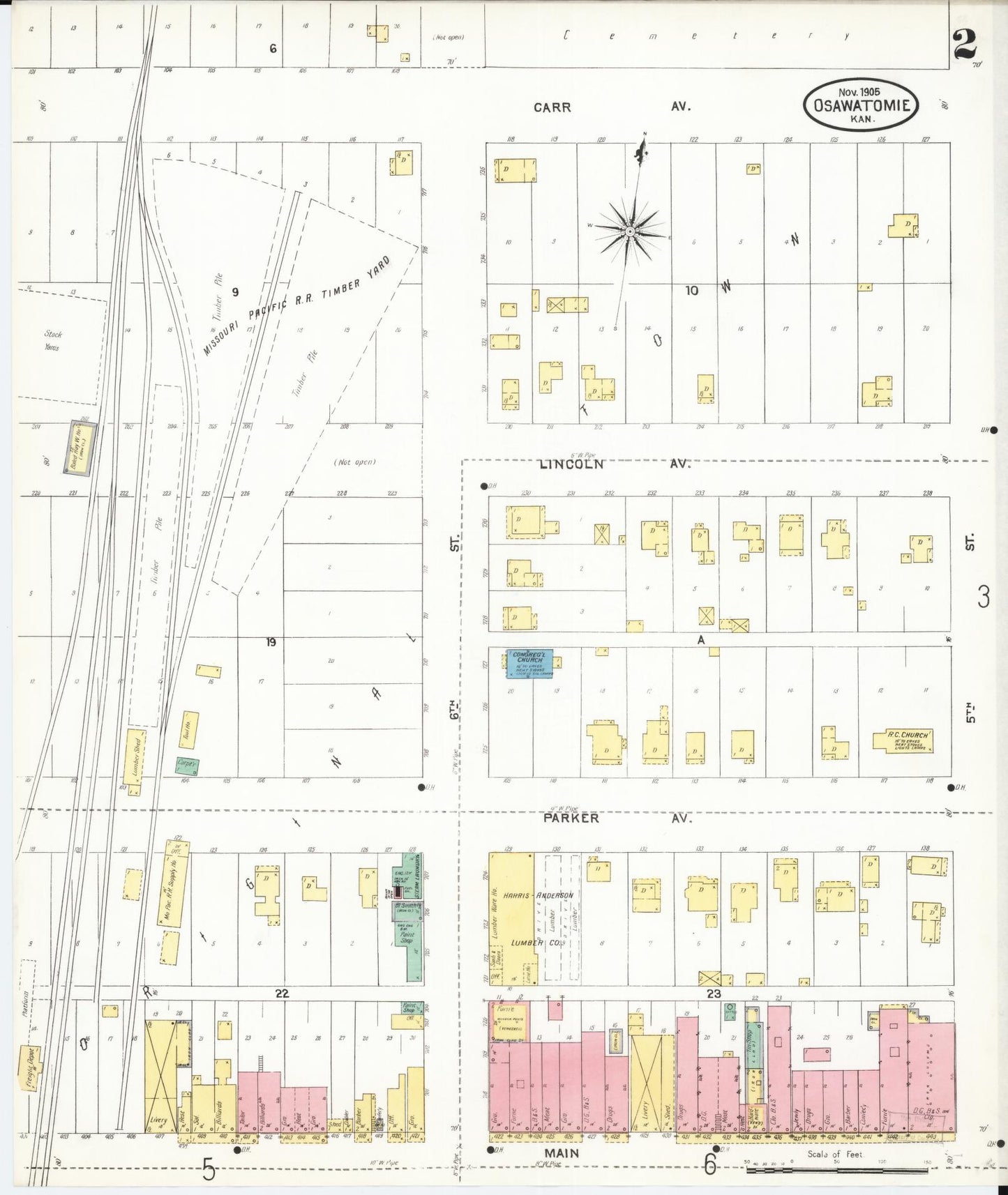 Sanborn Fire Insurance Map from Osawatomie, Miami County, Kansas (1905), Sheet #0002 - Historic Sanborn Fire Insurance Map Print, vintage old map wall art, antique decor, genealogy gift, Kansas Kansas map